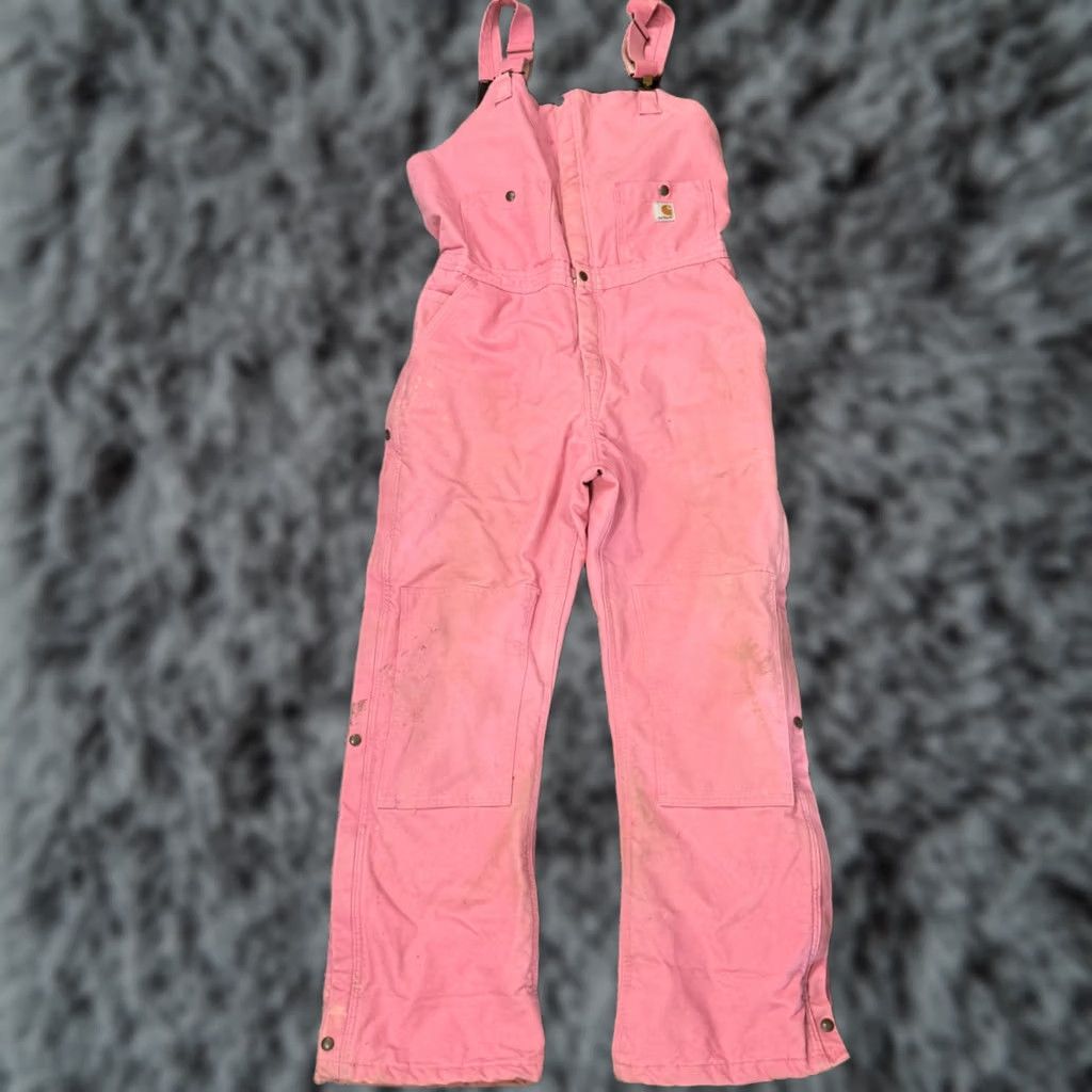 Carhartt Carhartt Overalls Women’s 16/32 Pink Insulated Duck Canvas Double Knee Bib Workwear Distressed Quilt Lined Vintage No Size 38" / US 16 / IT 52 - 1 Thumbnail