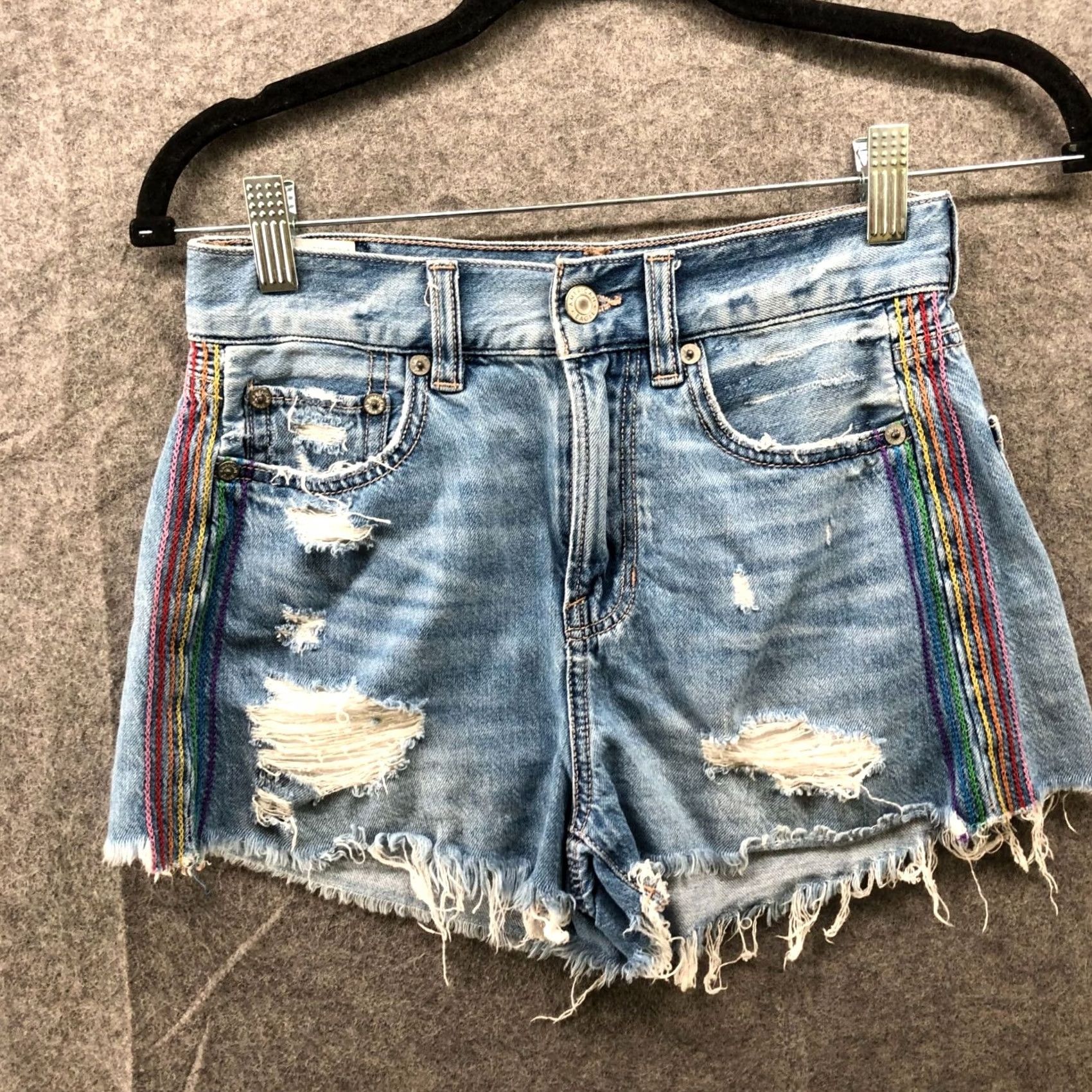 American Eagle Outfitters American Eagle Festival Denim Short 00 Blue Distress Cotton Blend Super Hi-Rise Women Size 24" / US 00 / IT 34 - 2 Thumbnail