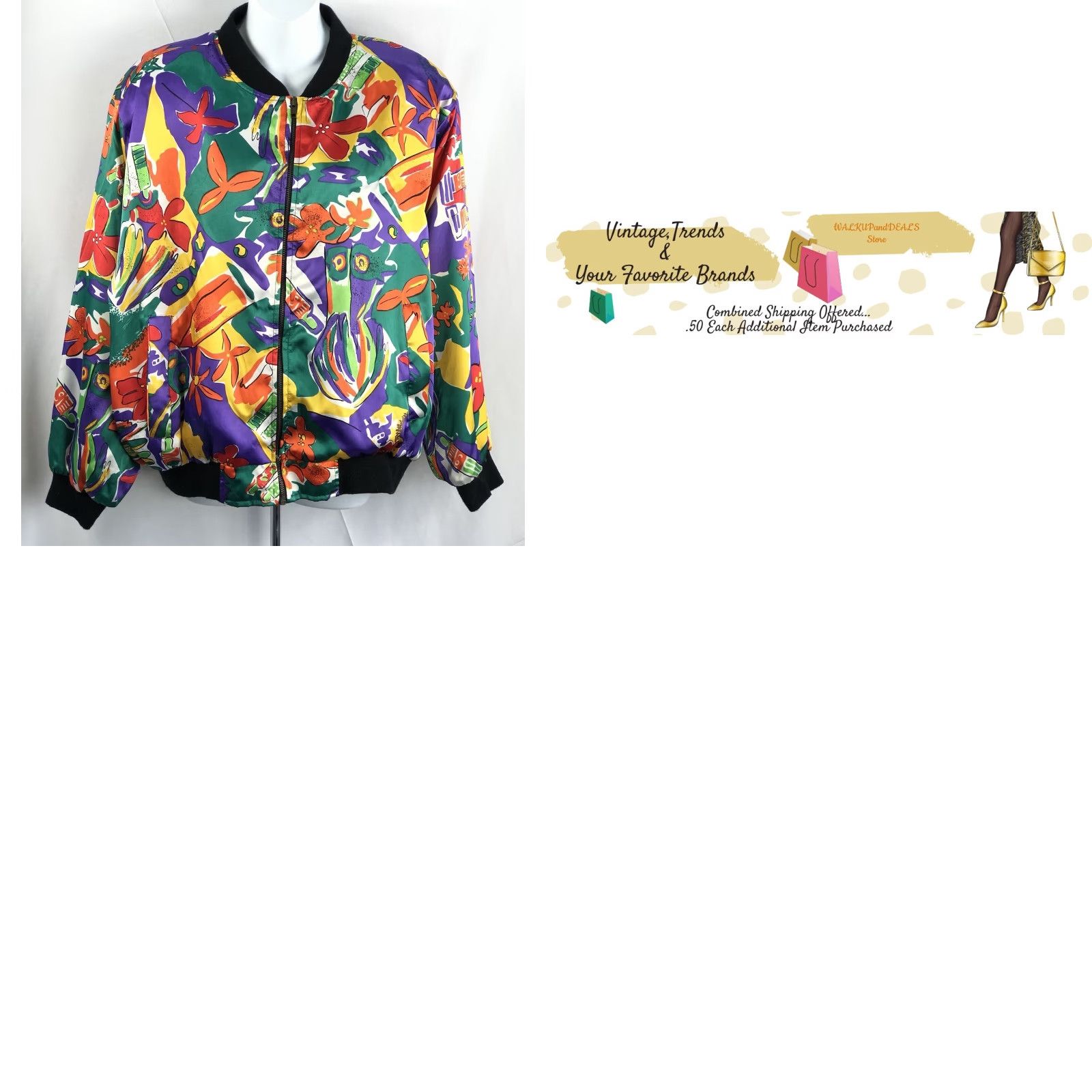Vintage VINTAGE Stefano Satin Jacket L Retro Pop Abstract Art Full Zip Pockets Lined Mens Size US L / EU 52-54 / 3 - 8 Thumbnail