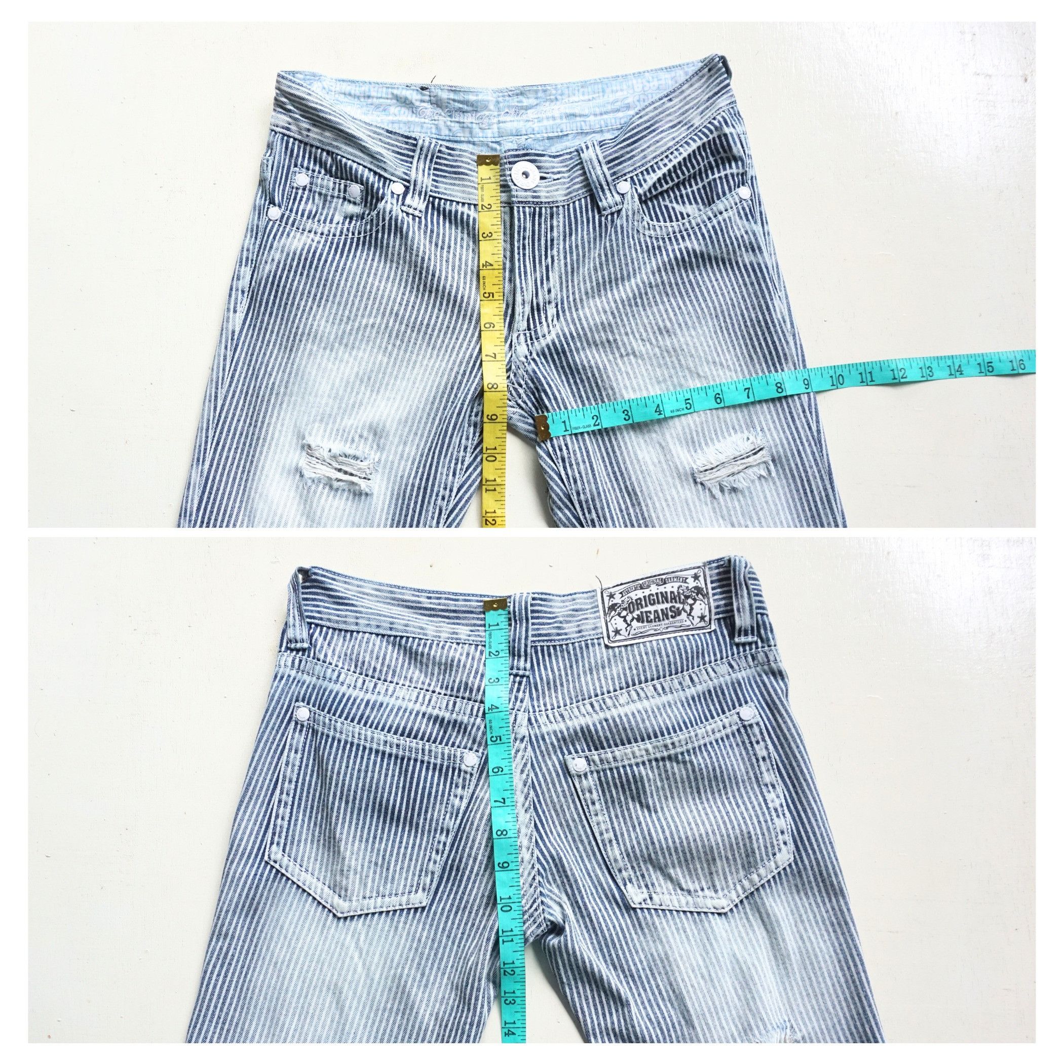 Japanese Brand Spunky Hickory Striped Low Rise Ripped Jeans Size 30" / US 8 / IT 44 - 9 Thumbnail