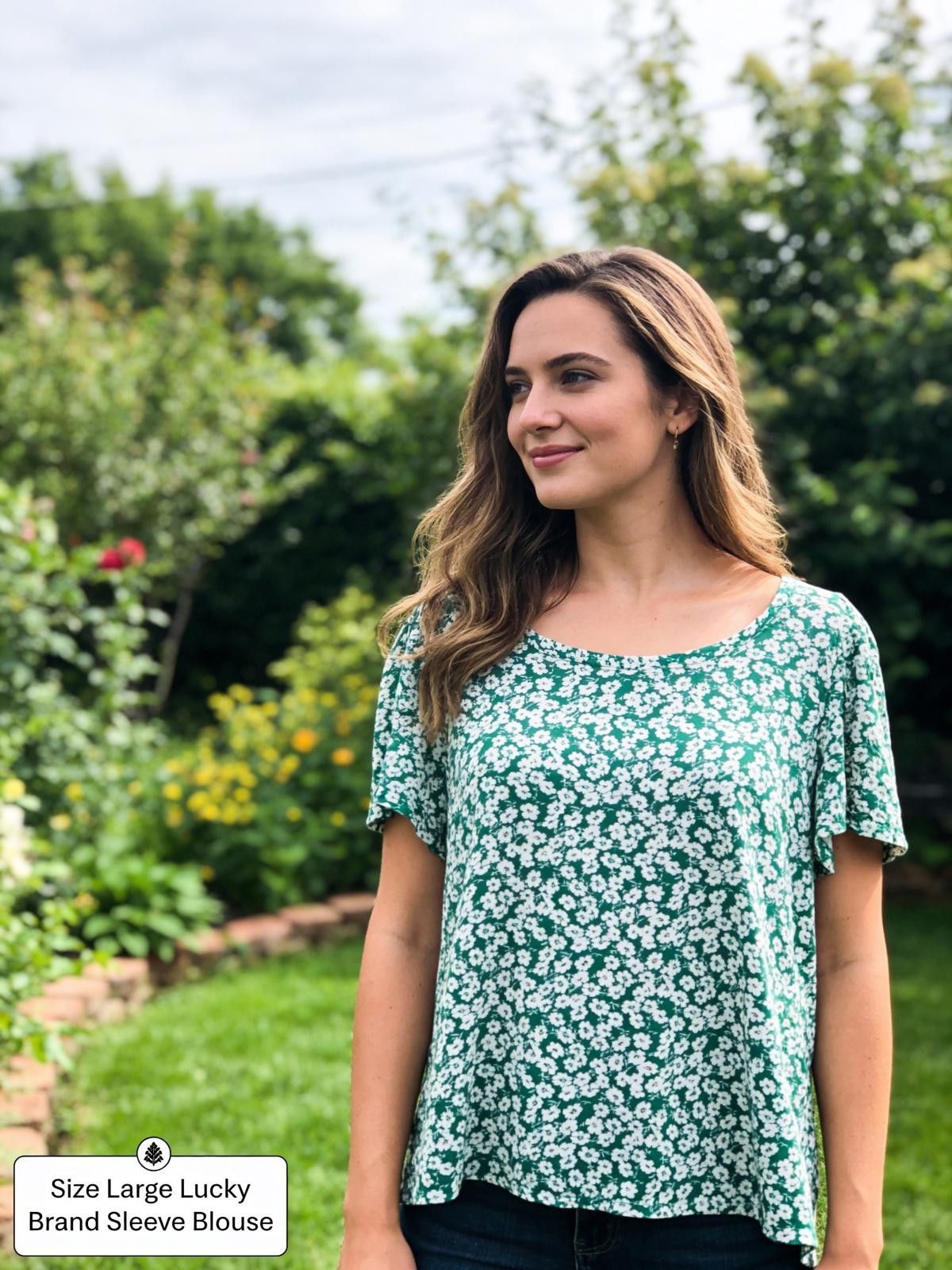 Lucky Brand Lucky Brand Large Sleeve Blouse in Green Floral Print Size L / US 10 / IT 46 - 2 Thumbnail