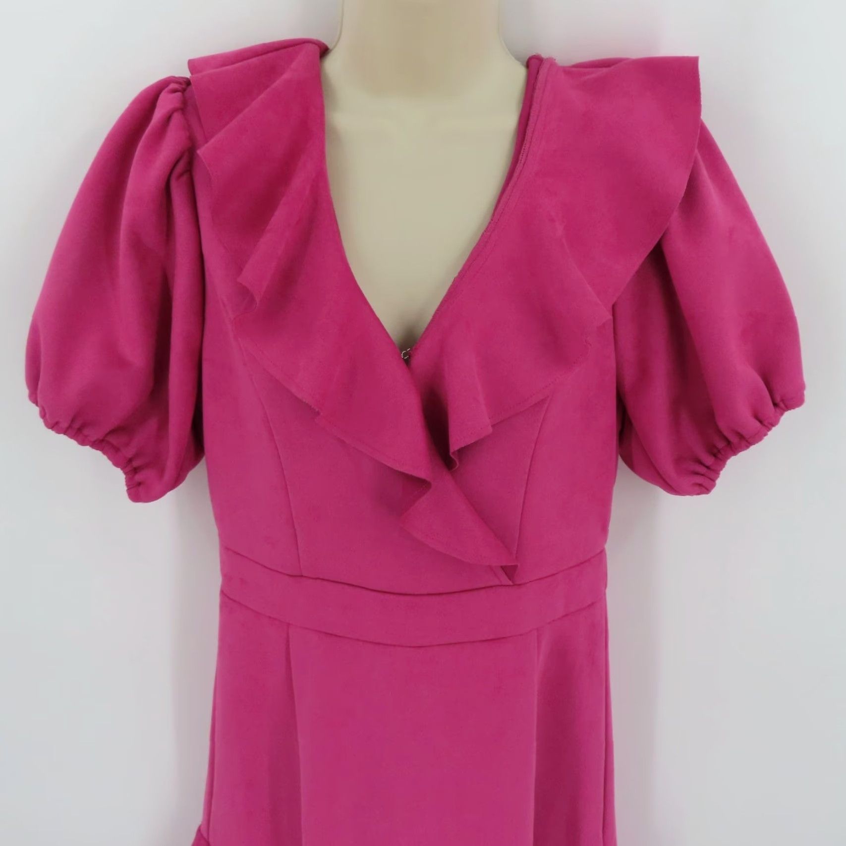 Vintage Fate Womens Large Pink Ruffle V-Neck Short Sleeve Dress Sundress Casual Party/Cocktail NEW No Tags Size 36" / US 14 / IT 50 - 2 Thumbnail