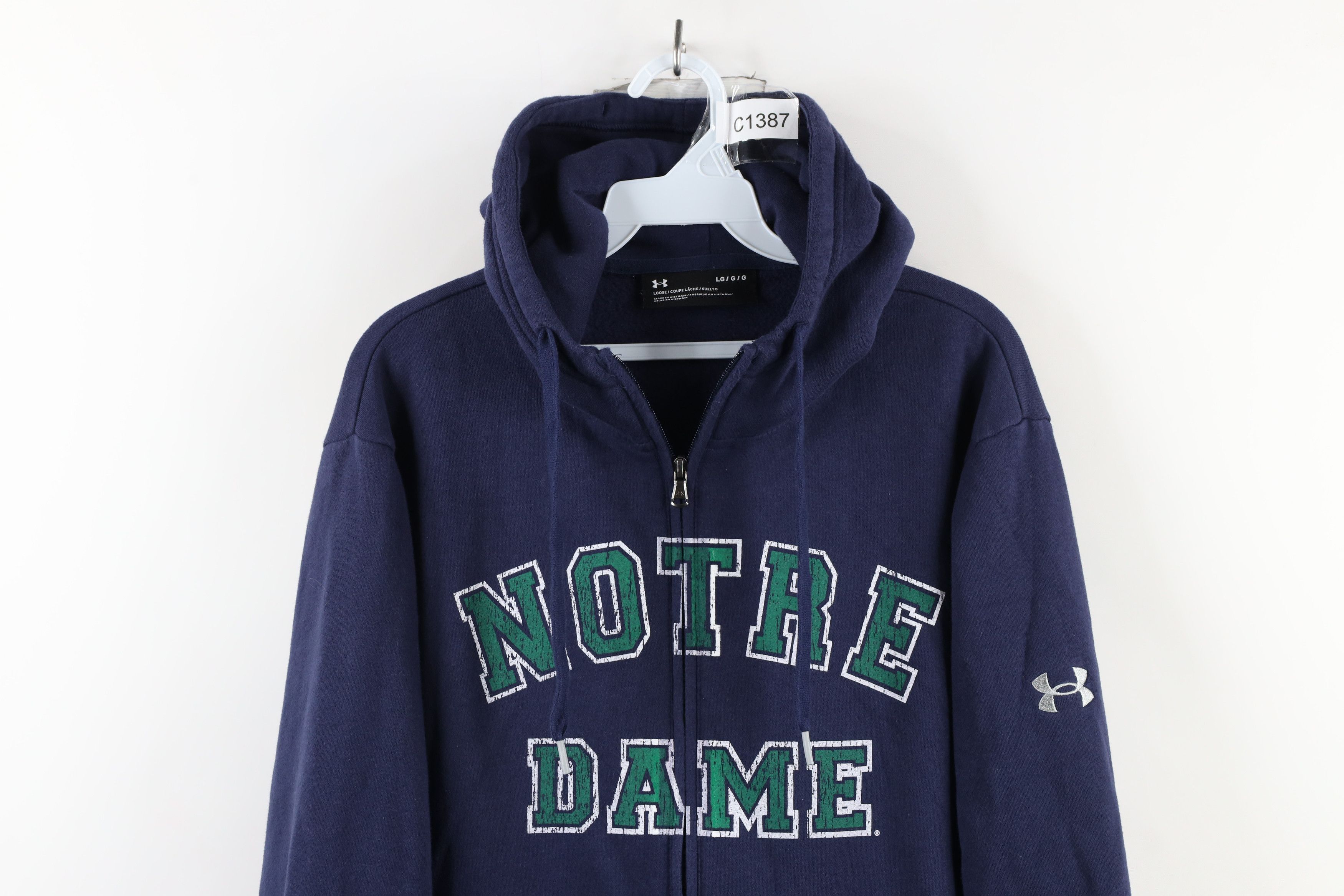 Under Armour × Vintage Under Armour Notre Dame University Full Zip Hoodie Blue Size US L / EU 52-54 / 3 - 2 Thumbnail