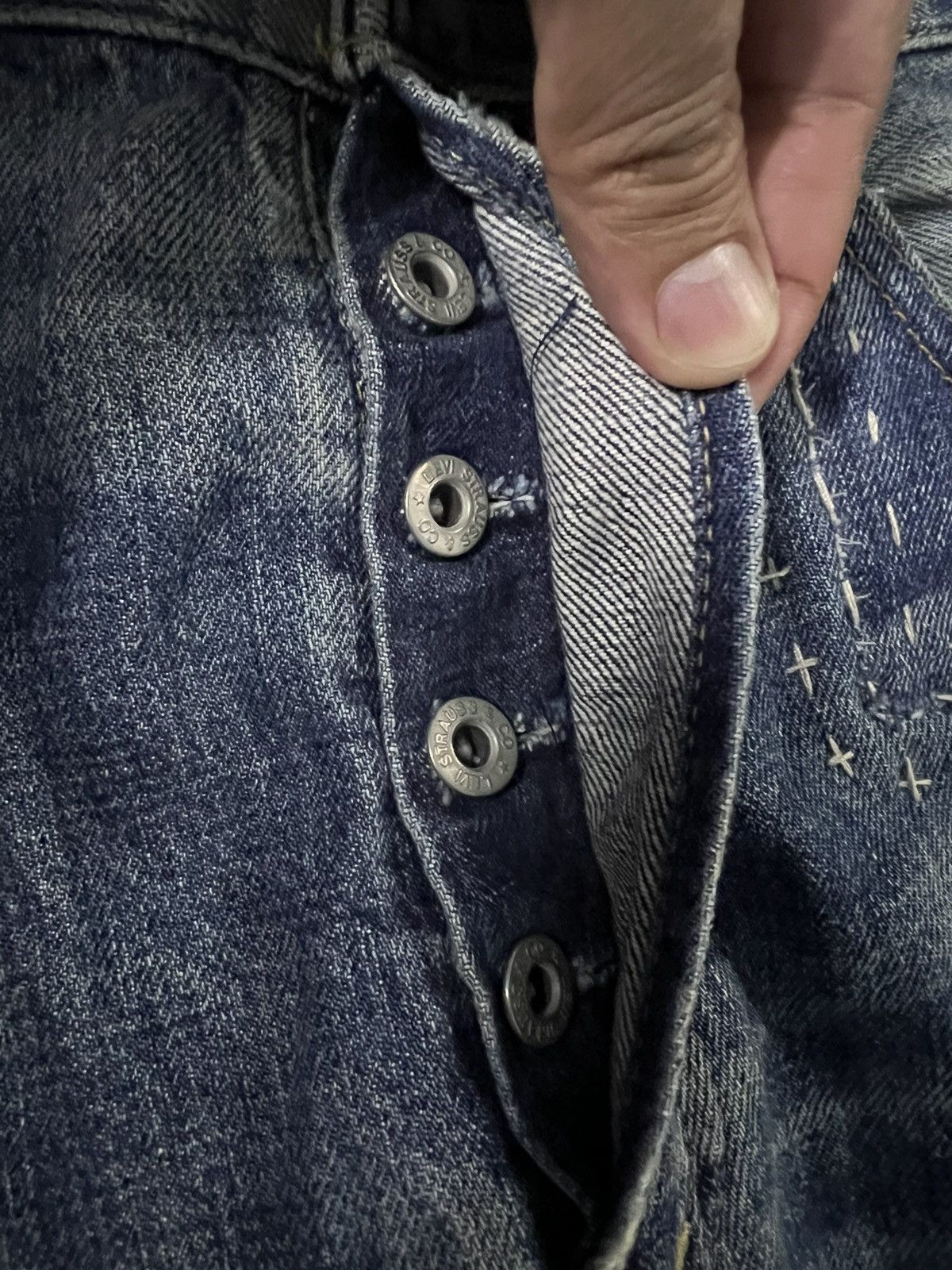Levi's VINTAGE LEVIS 702 E BACKLE BACK CUSTOM SASHIKO BORO JAPAN Size US 30 / EU 46 - 8 Thumbnail