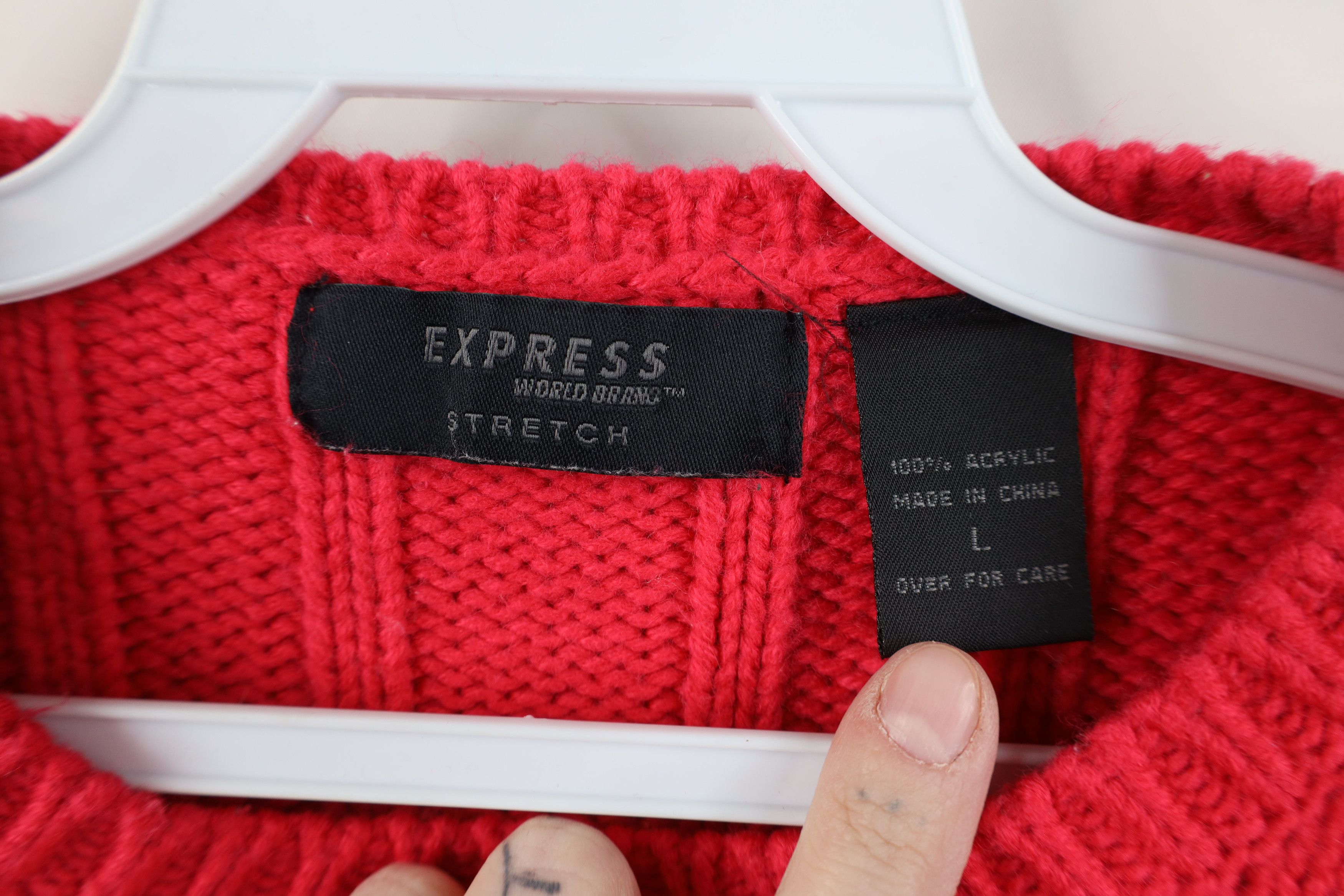 Express Vintage 90s Y2K Express Babydoll Chunky Cable Knit Sweater Size L / US 10 / IT 46 - 4 Thumbnail