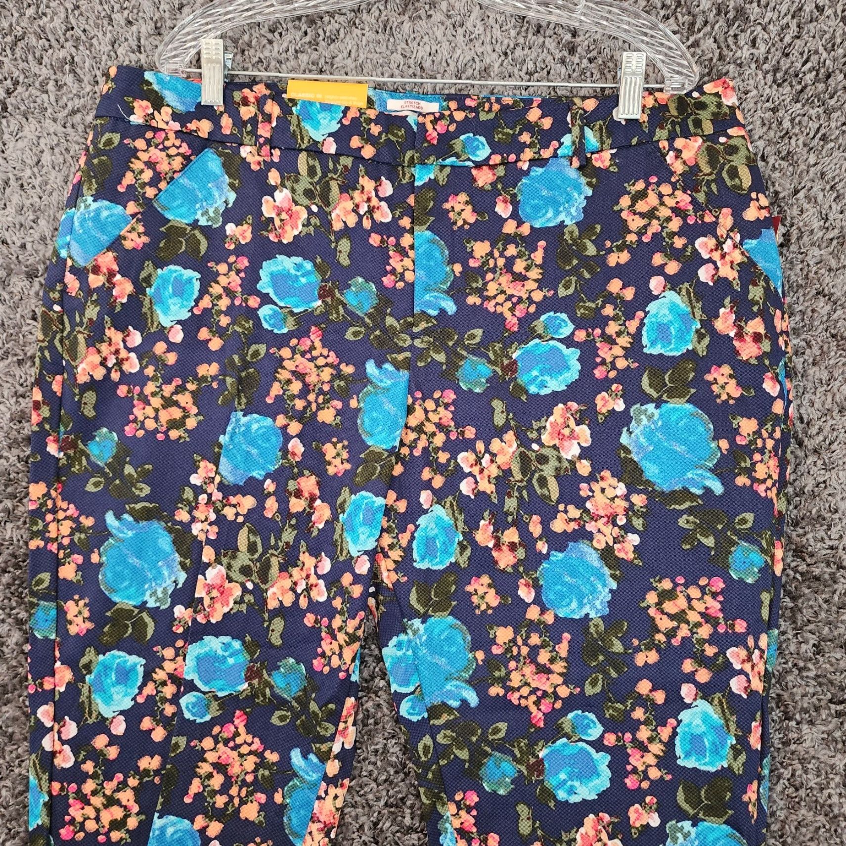 Merona Merona Women Pants Blue Floral Classic Mid Rise Straight Hip Thigh Ankle Size 18 Plus 27in Inseam Size 40" / US 18 - 2 Thumbnail
