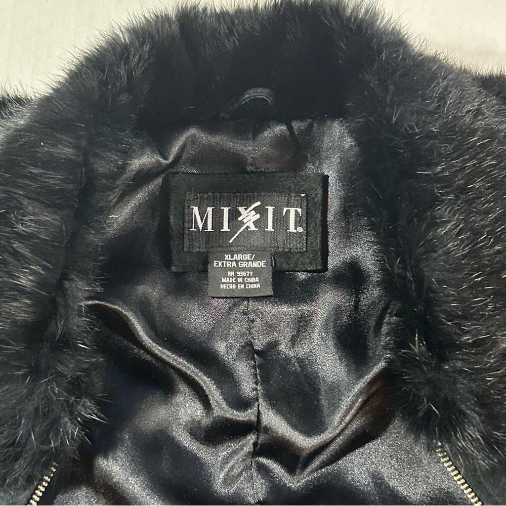 Mixit - Black 100% Rabbit Fur & Leather Bomber Jacket, XL