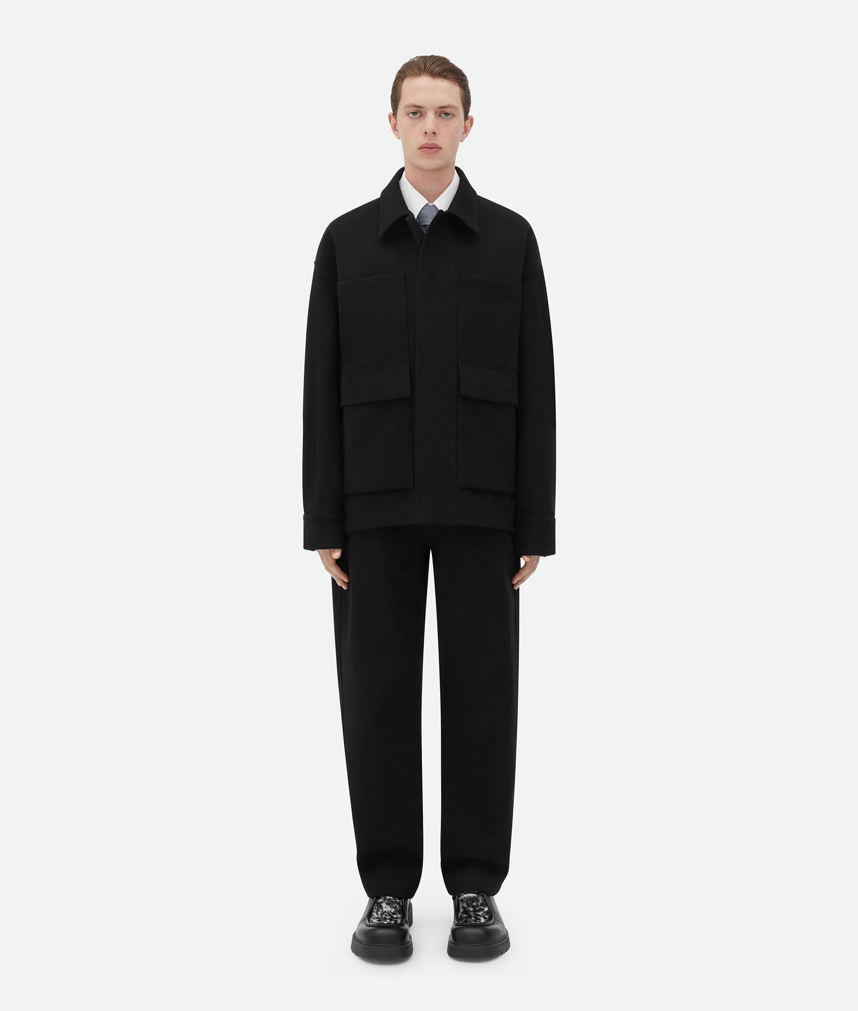 Bottega Veneta o1w1db10825 Bonded Cotton Wool Blouson Jacket in Black/Navy Size US L / EU 52-54 / 3 - 4 Thumbnail