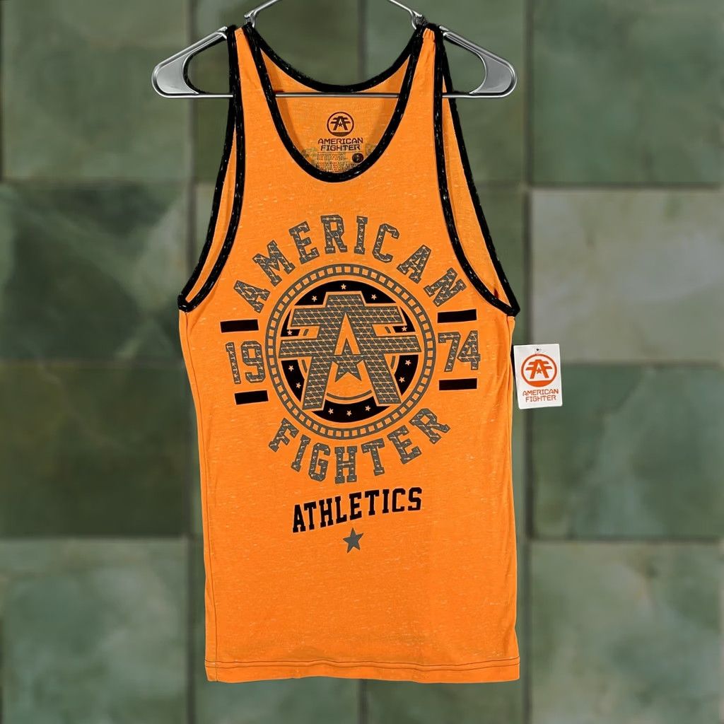Vintage American Fighter Tank Top Mens Small Orange Davidson Tech Graphic Gym FM4792 Size US S / EU 44-46 / 1 - 1 Thumbnail