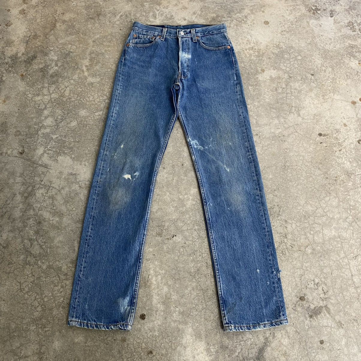 Levi's Size 29x32.5 Vintage 1992 Levis 501 Faded Blue Stained Jeans Size US 29 - 1 Thumbnail
