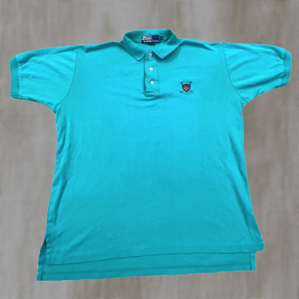 Vintage VINTAGE Polo Golf Shirt Men Medium Blue Teal Y2K Crest Polo Ralph Lauren Size US M / EU 48-50 / 2 - 1 Thumbnail