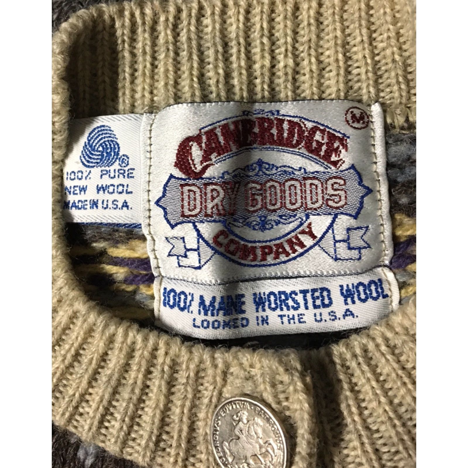 Vintage VINTAGE Cambridge Dry Goods Wool Knit Sweater M Women's Beige 80s 90s Heart Striped Casual USA Ski Western Cardigan Size M / US 6-8 / IT 42-44 - 6 Thumbnail