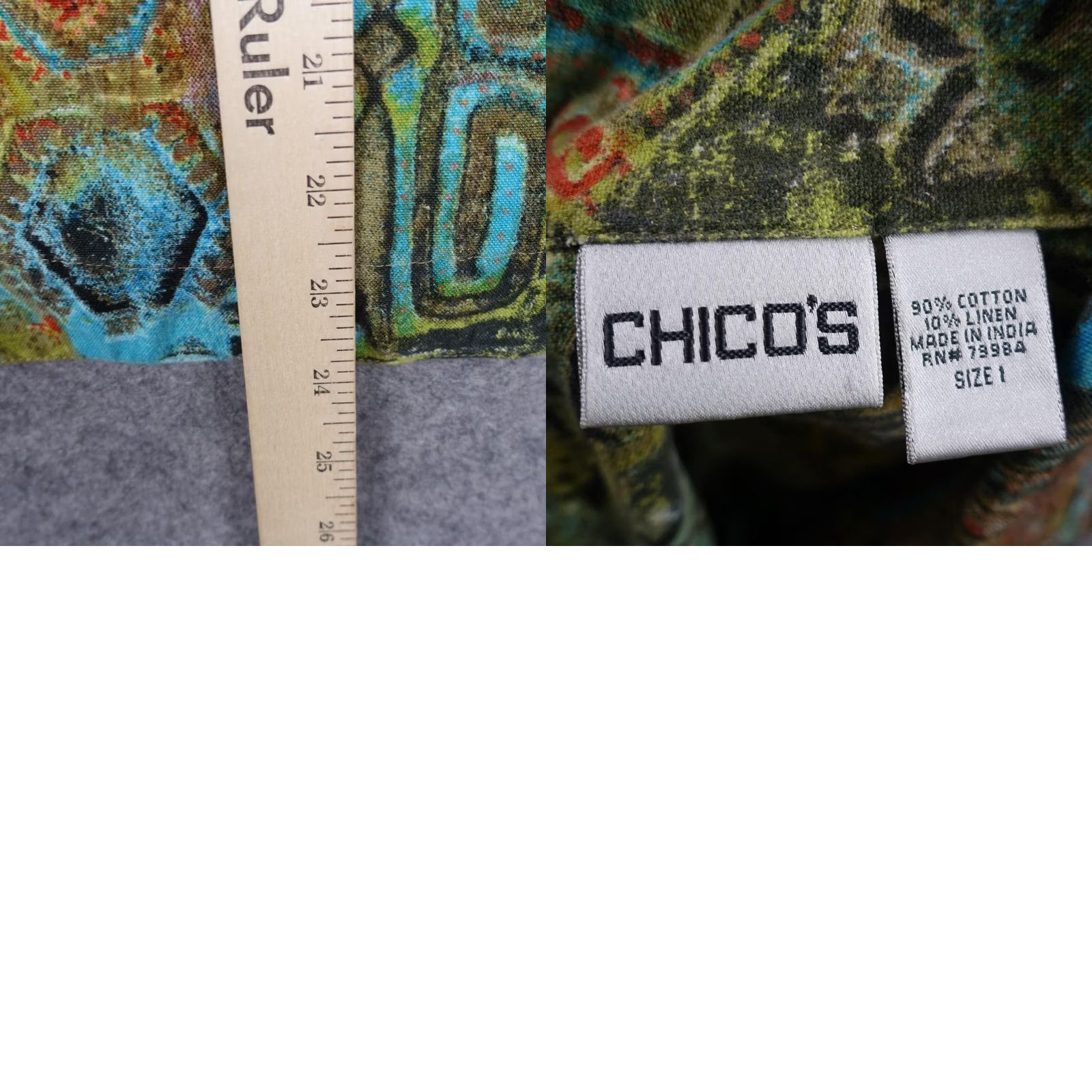 Vintage VINTAGE Chico's Jacket Womens Size 1 Green Linen Art Tribal Geometric Button VTG Jacket Size XS / US 0-2 / IT 36-38 - 9 Thumbnail
