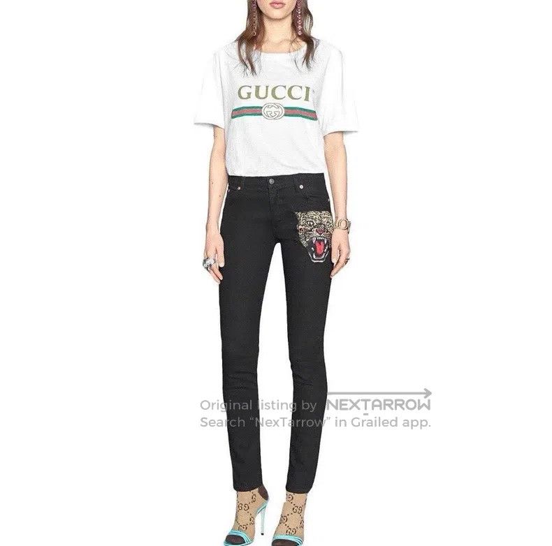 Gucci Tiger Head Embroidered Jeans