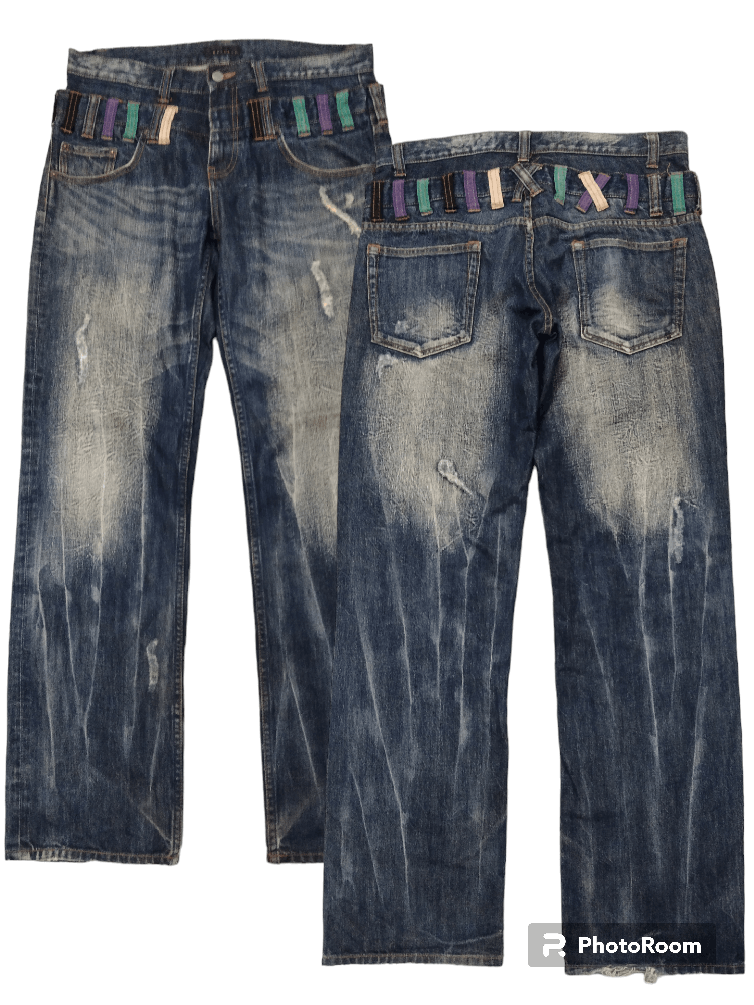 Japanese Brand SICK DOUBLE WAIST SPINASH DENIM PANTS Size US 33 - 1 Thumbnail