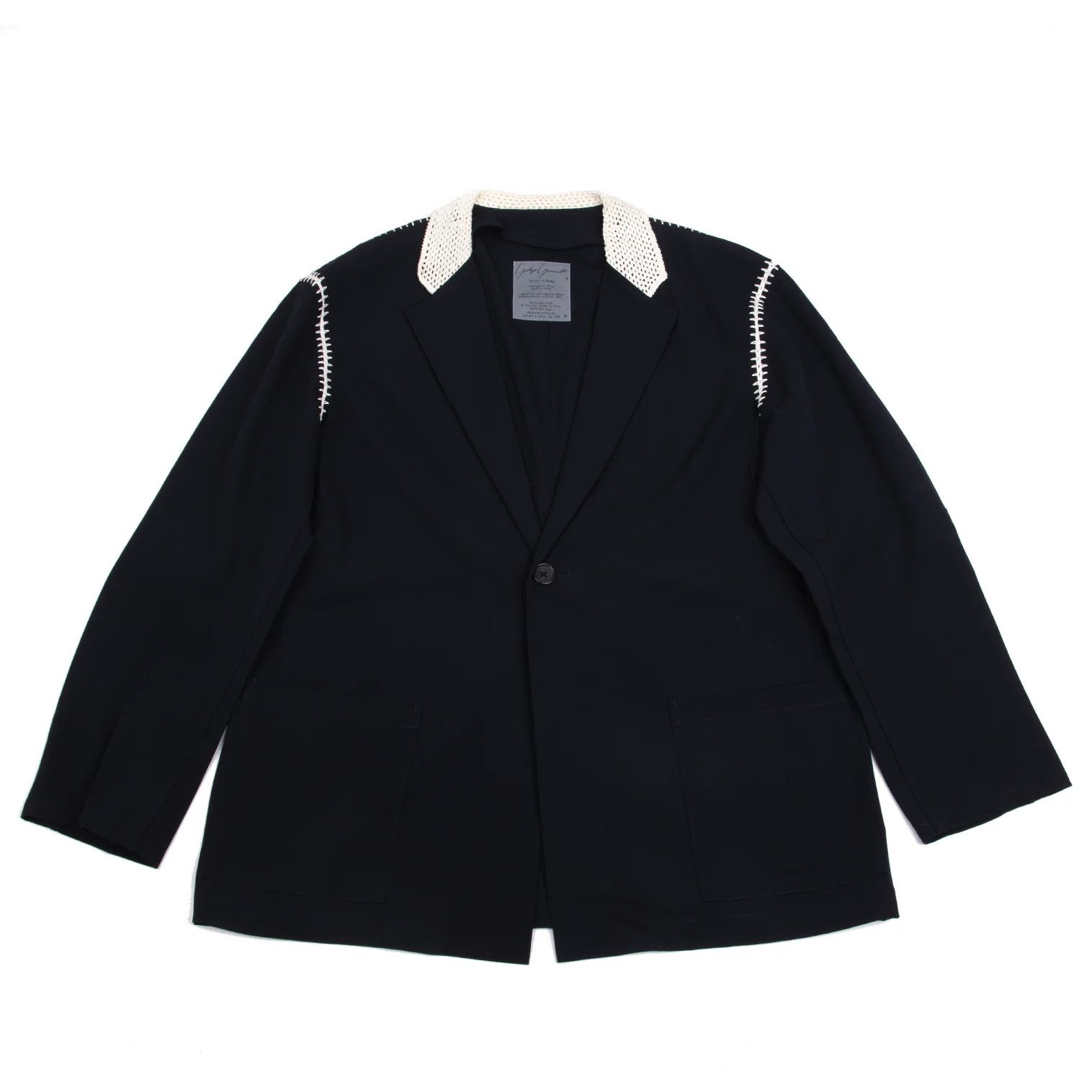 Yohji Yamamoto Yohji Yamamoto Lace-Detail Wool Gabardine Jacket Size US M / EU 48-50 / 2 - 1 Thumbnail