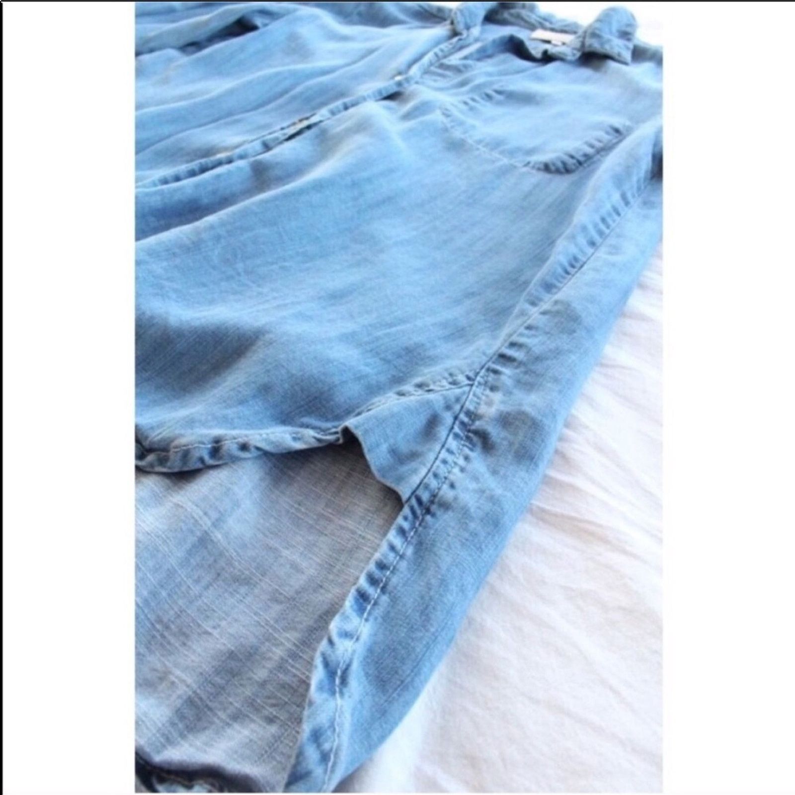 Anthropologie ANTHROPOLOGIE Blue Denim Chambray Washed Button Shirt Top Size S / US 4 / IT 40 - 7 Thumbnail