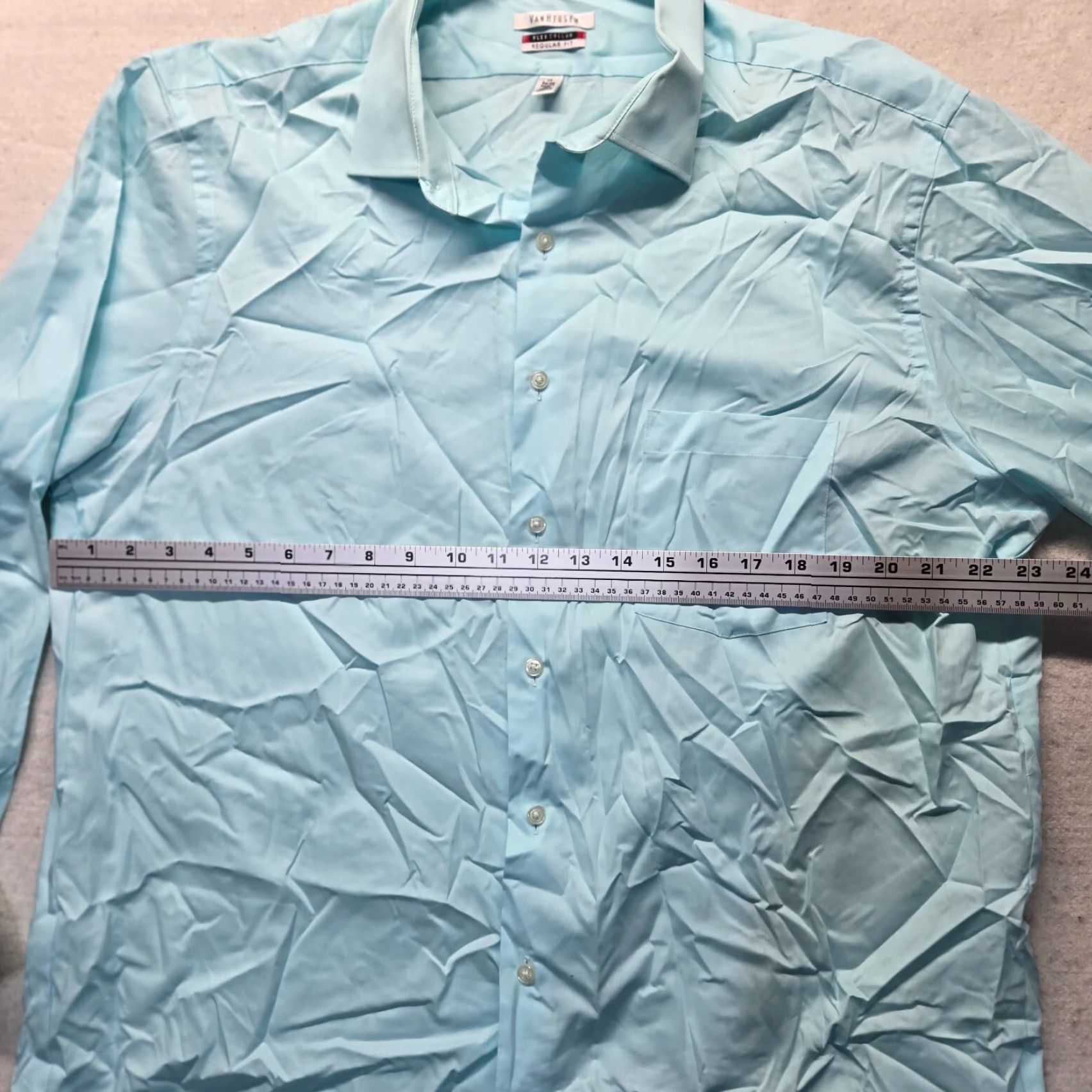 Van Heusen Van Heusen Shirt Dress Shirt Regular Blue 17 34/35 Mens 17-34/35 Stretch Solid Adult Long Sleeve Size 46R - 4 Thumbnail