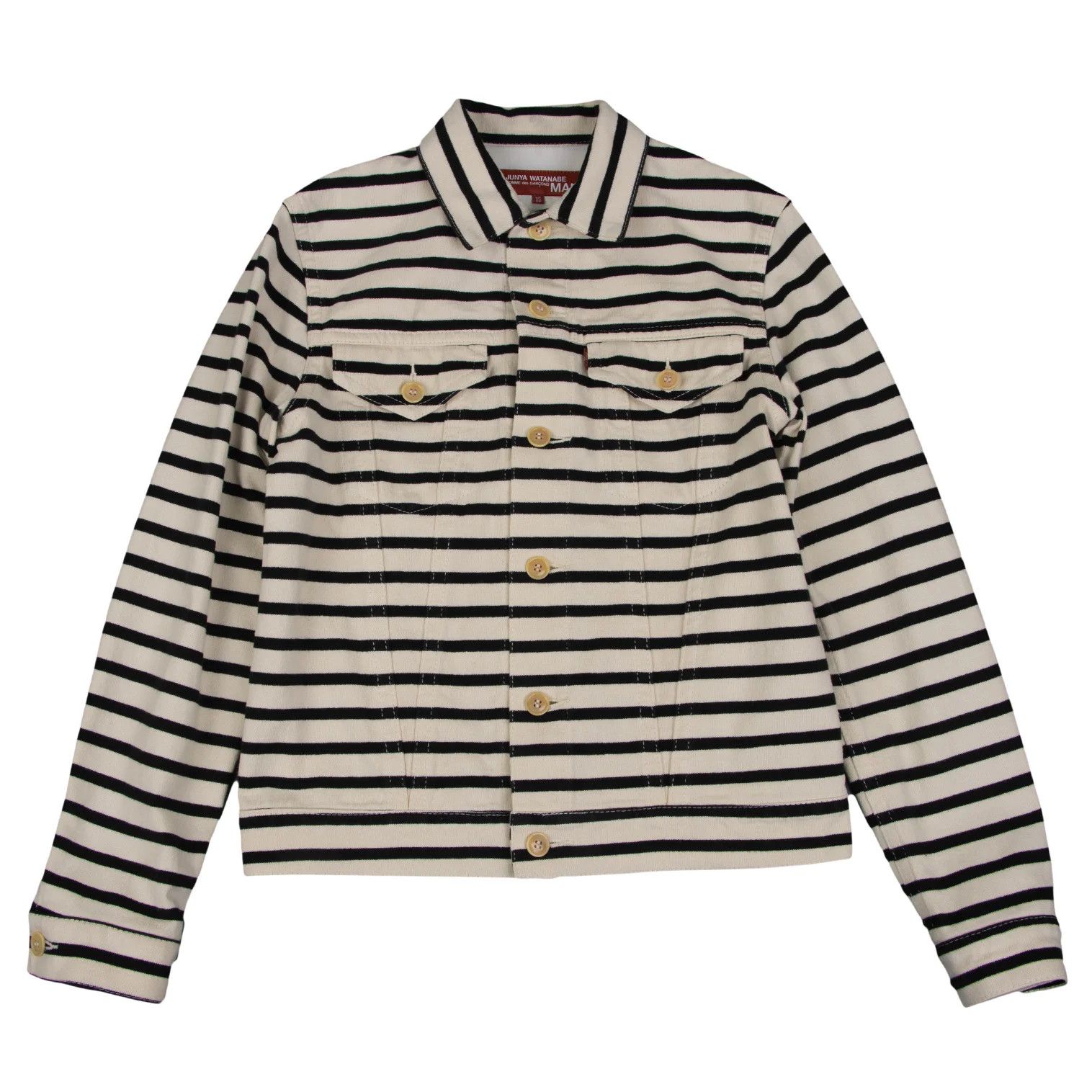 Junya Watanabe Cotton Striped Trucker Jacket in Ivory and Black, Size XS Size US XS / EU 42 / 0 - 1 Thumbnail