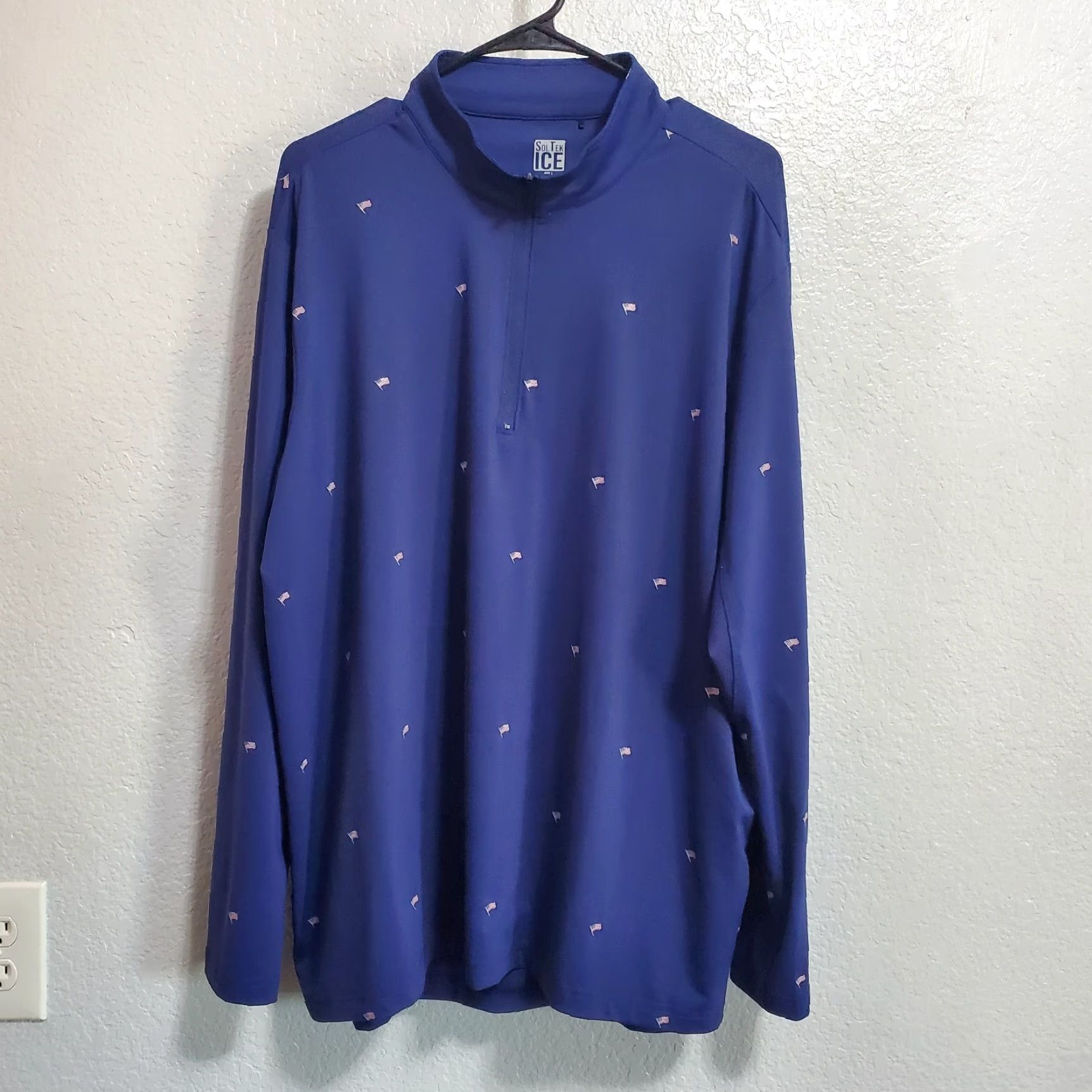 Vintage VINTAGE San Soleil Shirt Men L Blue Flag Print Sol Tek ICE 1/4 Zip Sun Protection UV50 Size US L / EU 52-54 / 3 - 2 Thumbnail