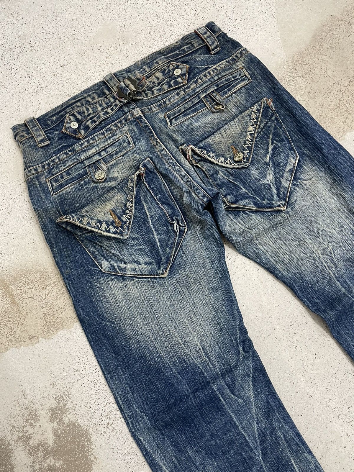 If Six Was Nine Raw Muddy Lightning Whisker Hard Stiching Buckle Back Denim Size US 30 / EU 46 - 14 Thumbnail