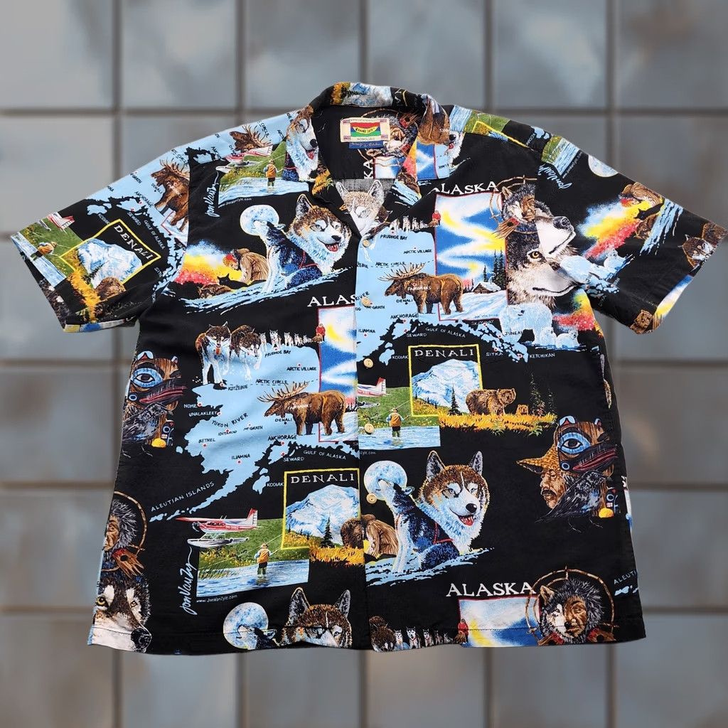 Vintage VINTAGE Banana Jack Honolulu Shirt Mens XL Alaska Map Denali Wolves Bears Jon Van Zyle Shirt Size US XL / EU 56 / 4 - 1 Thumbnail
