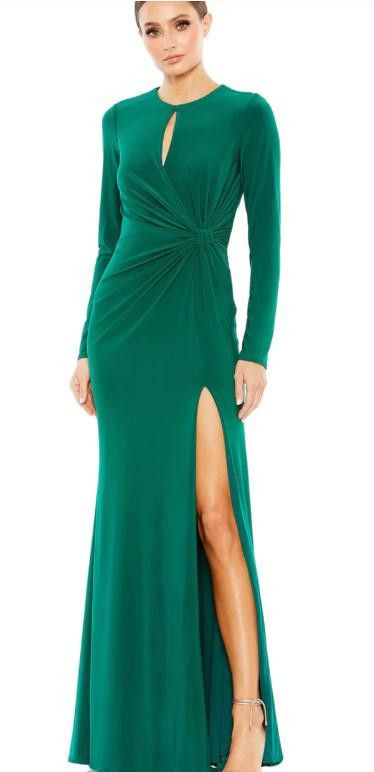 image of Designer (6)Nwt Mac Duggal Sleeve Keyhole Draped Gown Msrp $398, Sz12 in Green, Women's (Size XL)