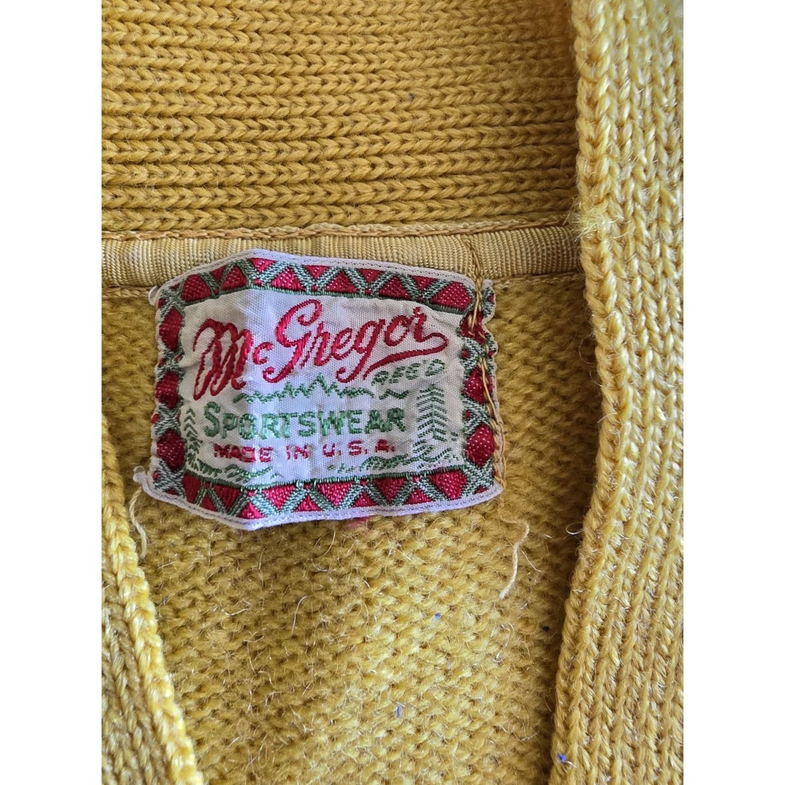 McGregor VINTAGE McGregor Cardigan Sweater Yellow Wool Pockets Long Sleeve Mens Small Small/Medium 40s 50s Practical Casual Mens Size US S / EU 44-46 / 1 - 7 Thumbnail