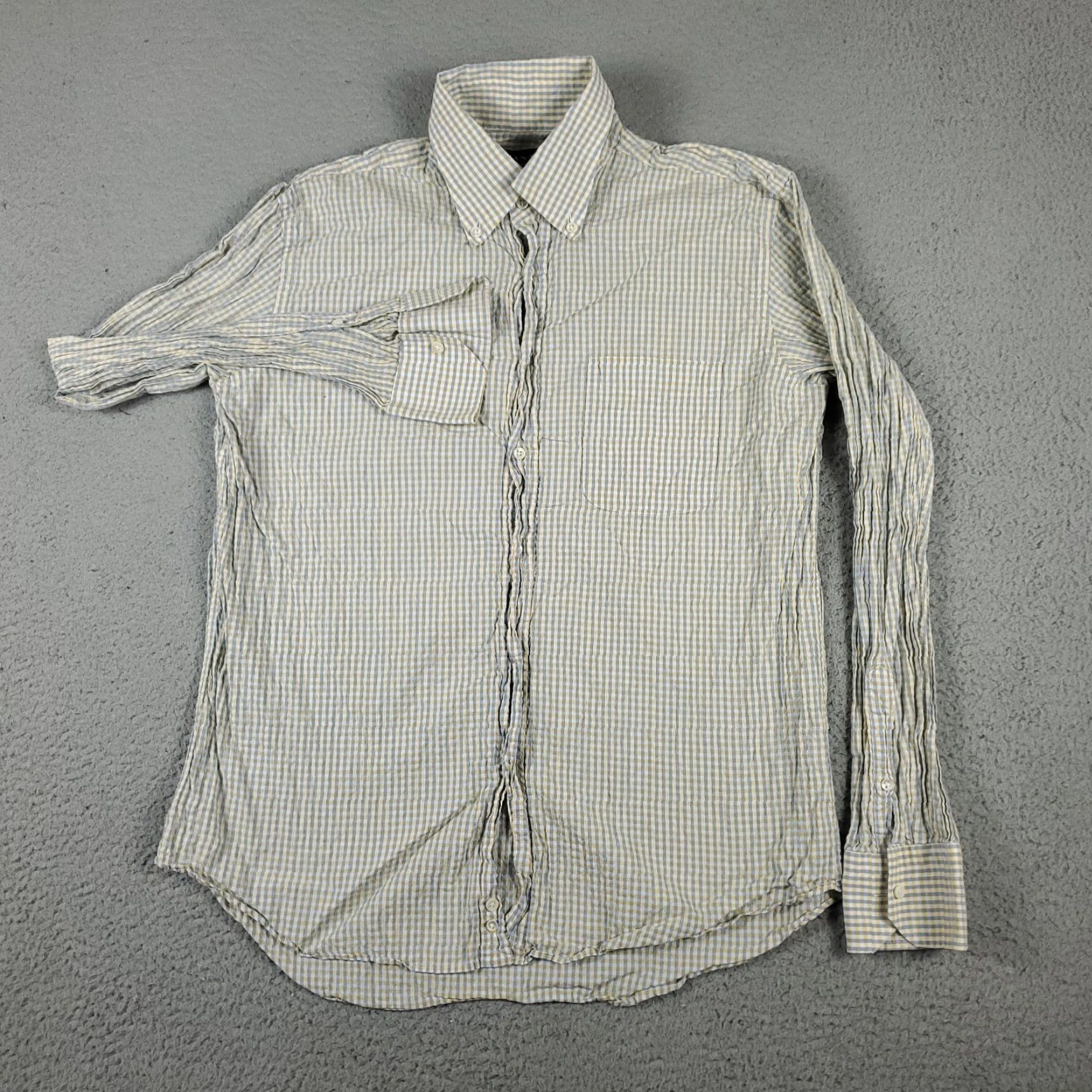 Canali Canali Gray Yellow Check Button-Up Shirt Size 16 Mens Long Sleeve Regular Fit Size US L / EU 52-54 / 3 - 2 Thumbnail
