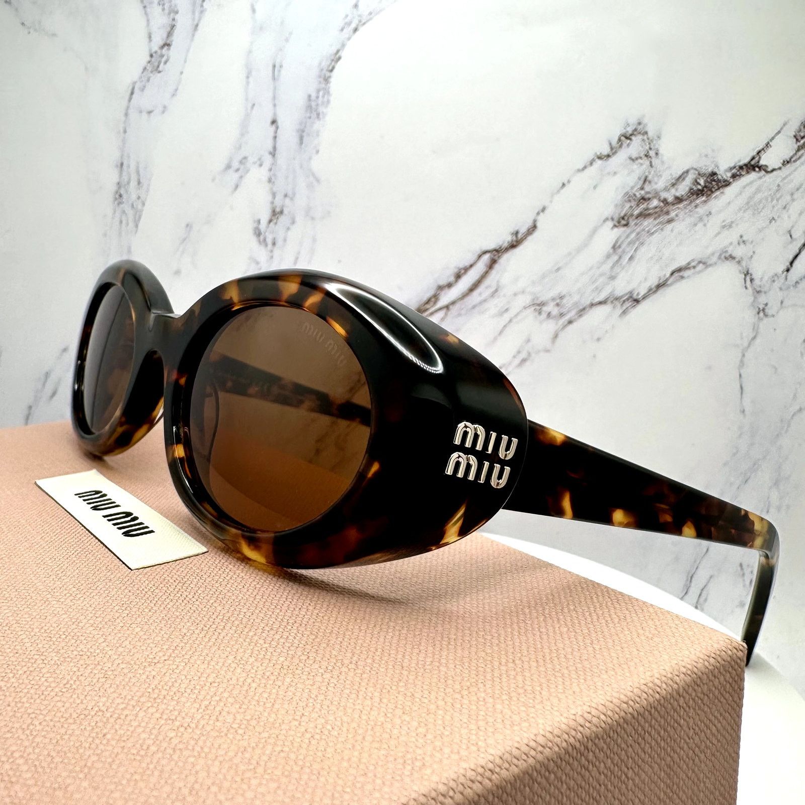 Miu Miu New MIU MIU Sunglasses Brown Tortoise Oval Womens Reverie Size ONE SIZE - 10 Thumbnail