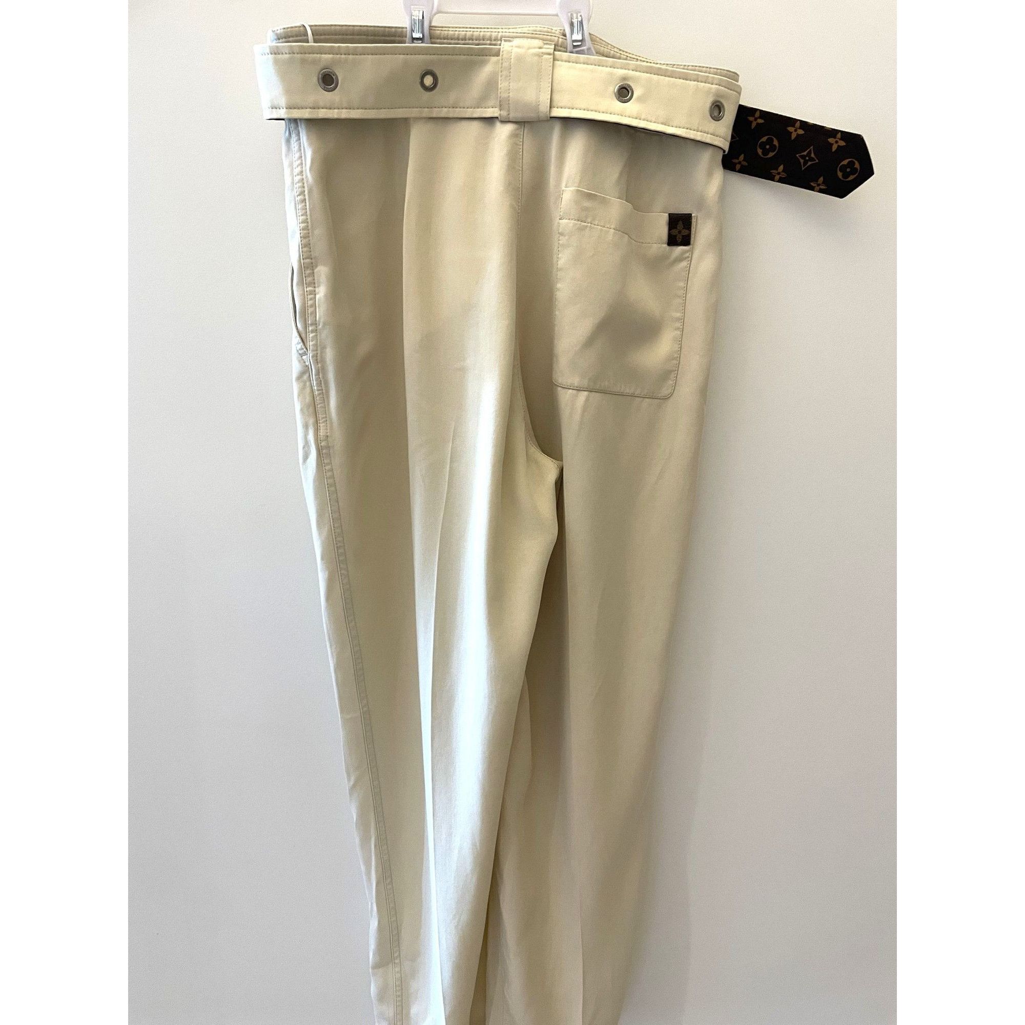 Louis Vuitton Womens Beige High-Waisted Pants With Pleats & Designer-Inspi Size 40" / US 18 - 2 Thumbnail