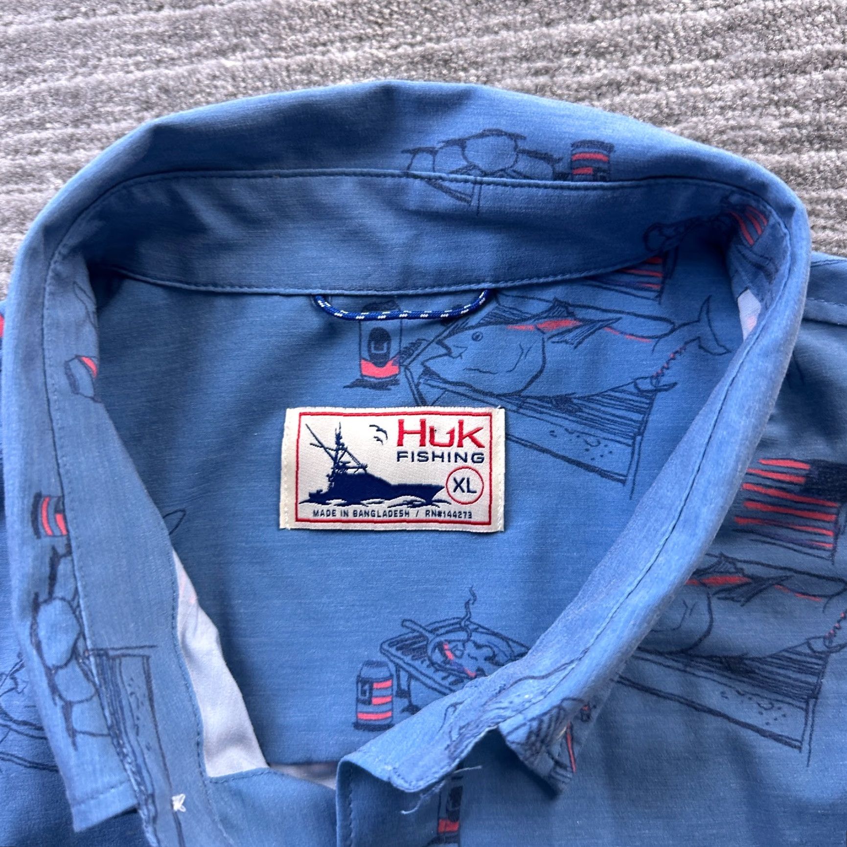 Vintage Huk Shirt Mens Extra Large Blue All Over Print Performance Fishing Outdoors USA Size US XL / EU 56 / 4 - 6 Thumbnail