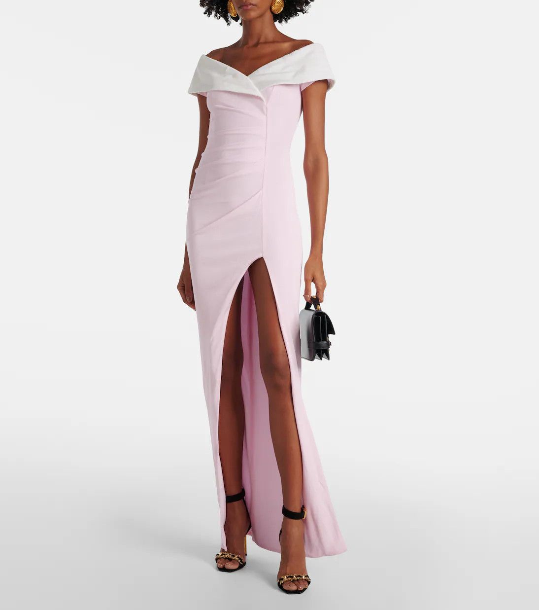 Balmain o1s1wg110725 Draped Off Shoulder Jersey Gown in Light Pink Size S / US 4 / IT 40 - 2 Thumbnail