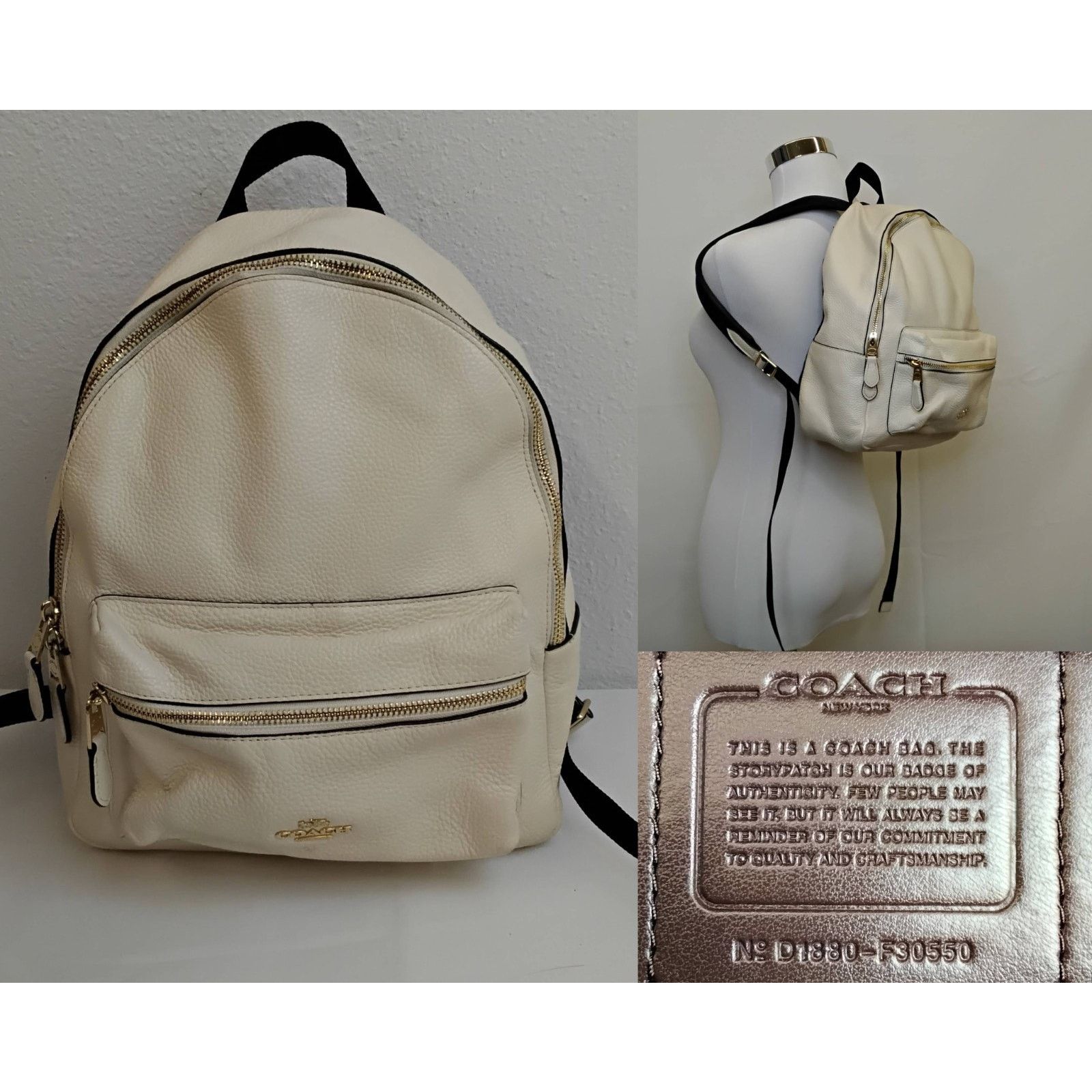 Coach Coach Charlie Mini Backpack Cream Pebbled Leather Black Trim Size ONE SIZE - 1 Thumbnail