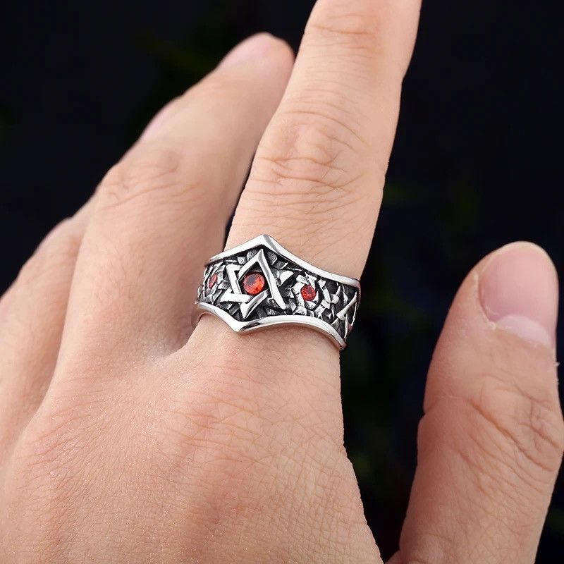 Jewelry × Vintage Stainless Steel Unique Star Ring With Red Stone Wear Anels Size ONE SIZE - 1 Thumbnail