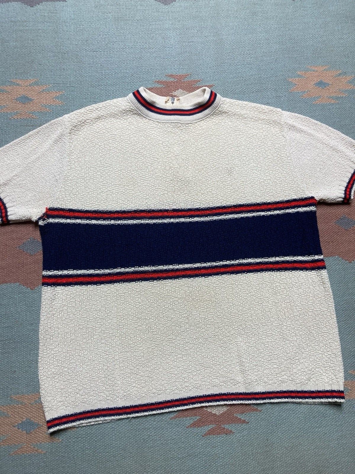 Vintage Vintage 60s 70s t shirt jacquard knit striped women’s large Size L / US 10 / IT 46 - 2 Thumbnail