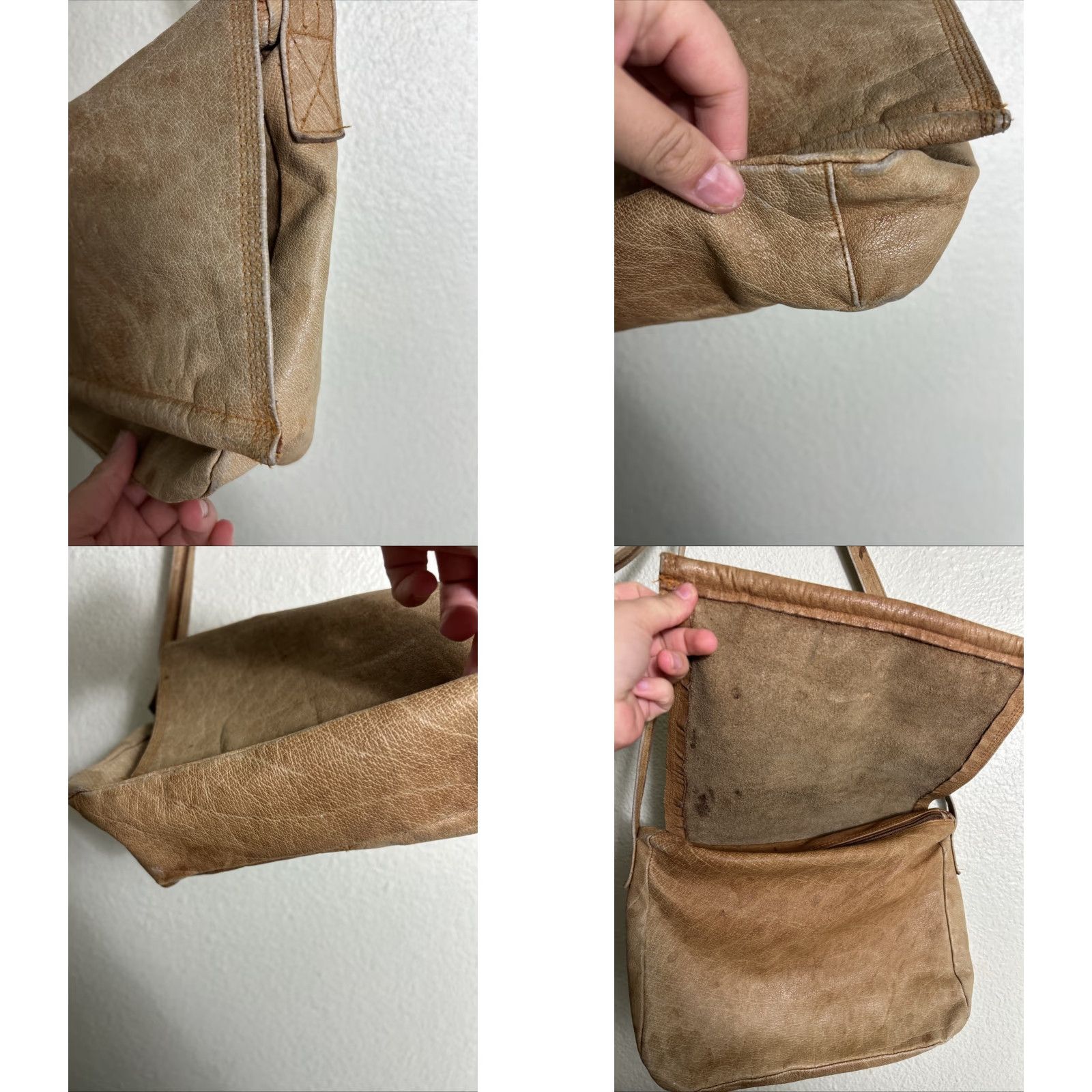 Vintage VINTAGE Unbranded Beige Leather Purse Plaid Lined Shoulder Bag 11x9x2.5 Womens Size ONE SIZE - 8 Thumbnail