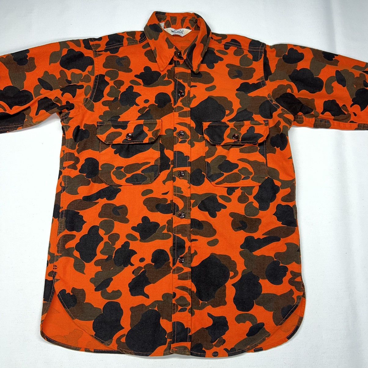 Vintage × Woolrich Woolen Mills VTG Woolrich Shirt Orange Duck Camo Flannel Button Up Size US M / EU 48-50 / 2 - 2 Thumbnail