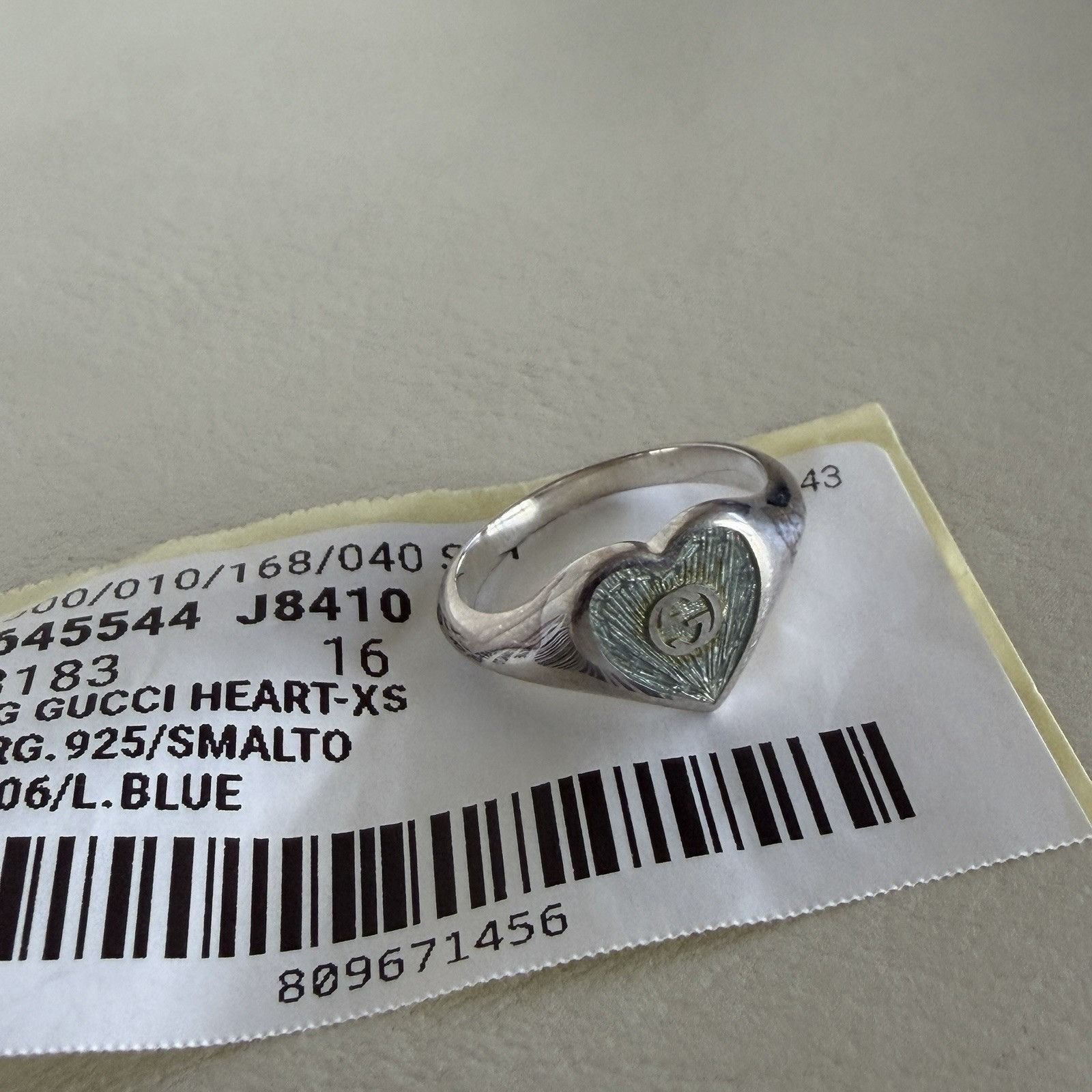 Gucci NEW Gucci Blue Enamel Heart Ring Interlocking G Sterling Sil Size ONE SIZE - 4 Thumbnail