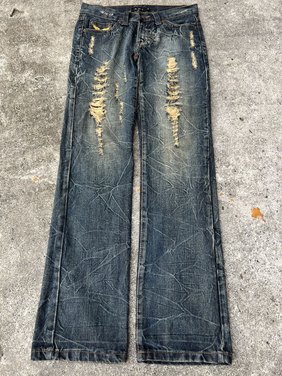 Vintage 💥Flare💥Japanese Brand Kui Distress Jeans Very Rare Size US 30 / EU 46 - 1 Thumbnail