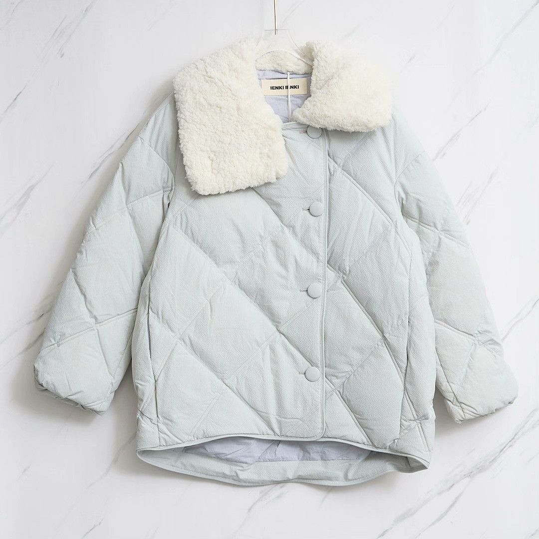 IENKI IENKI IENKI IENKI Women's Lamb Wool Collar Down Jacket Size L / US 10 / IT 46 - 1 Thumbnail