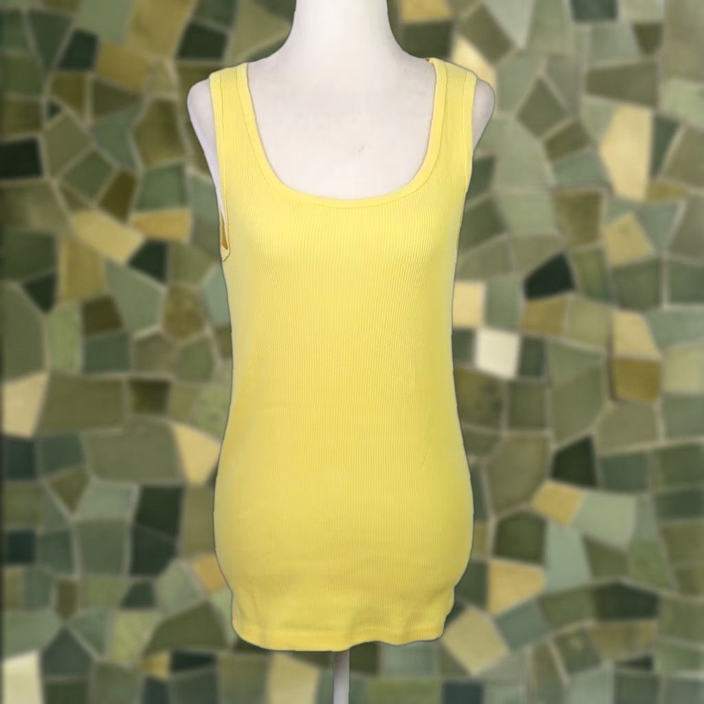 Vintage VINTAGE Ary Cooper Yellow Ribbed Knit Tank Top M Women Sleeveless 90s Casual Cotton Tank Size M / US 6-8 / IT 42-44 - 1 Thumbnail
