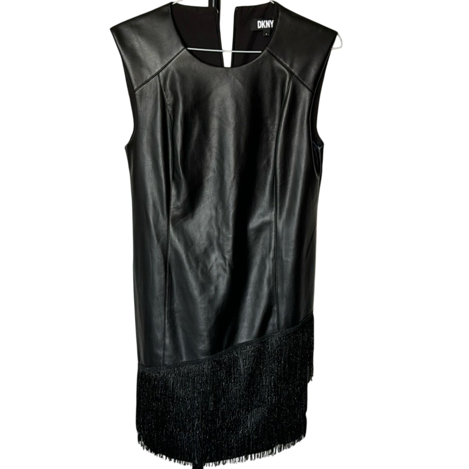 DKNY DKNY Faux-Leather Fringe-Trim Sleeveless Dress Size 10 Size L / US 10 / IT 46 - 1 Preview