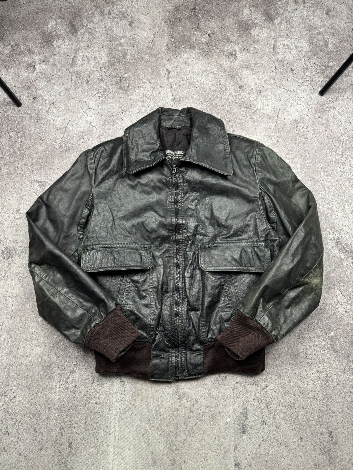 Japanese Brand Y2K Rick Owen’s Style Distressed Leather Bomber Jacket Japan Size US S / EU 44-46 / 1 - 1 Thumbnail