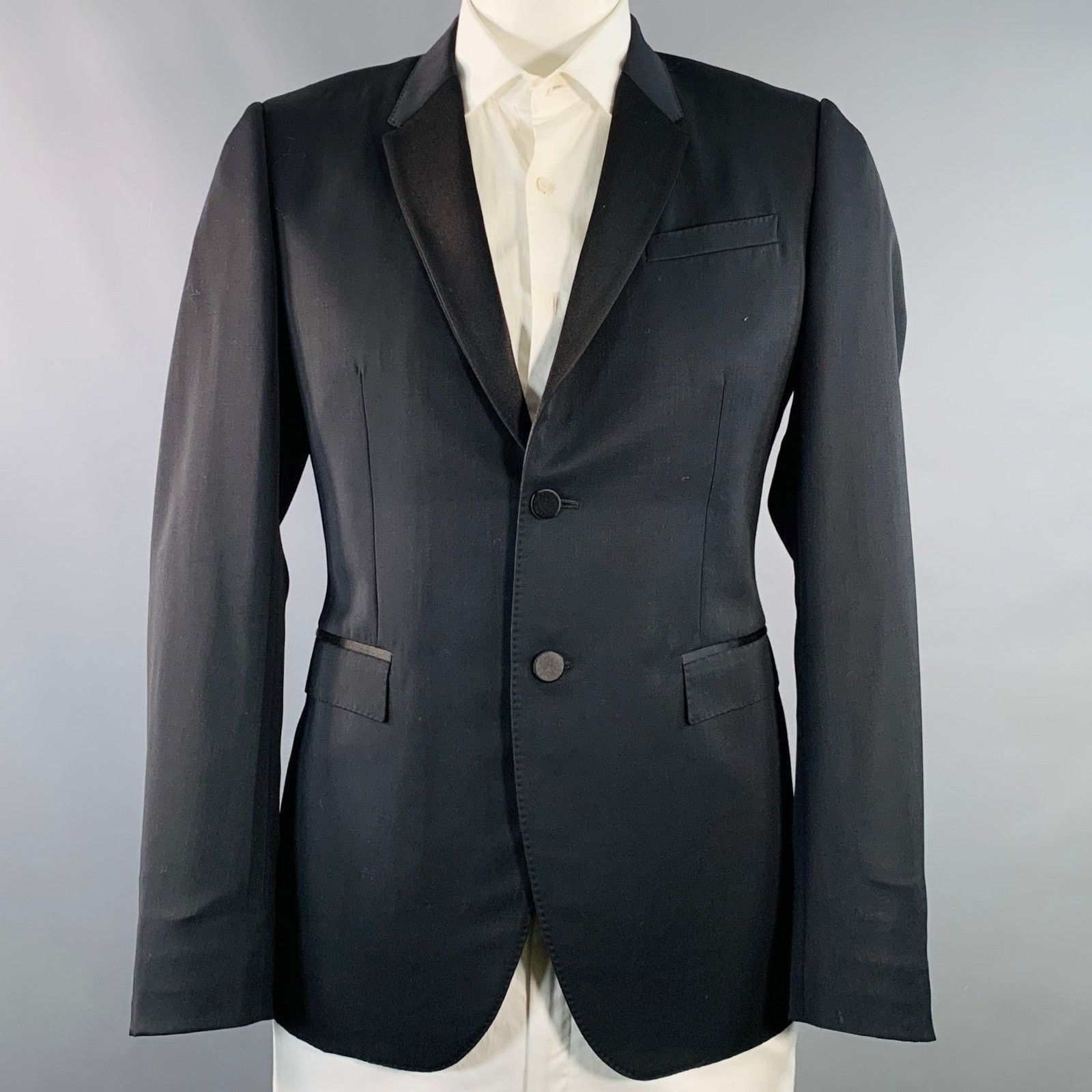 Burberry Prorsum BURBERRY PRORSUM Size 44 Wool Notch Lapel Tuxedo Sport Coat Size 44R - 1 Thumbnail