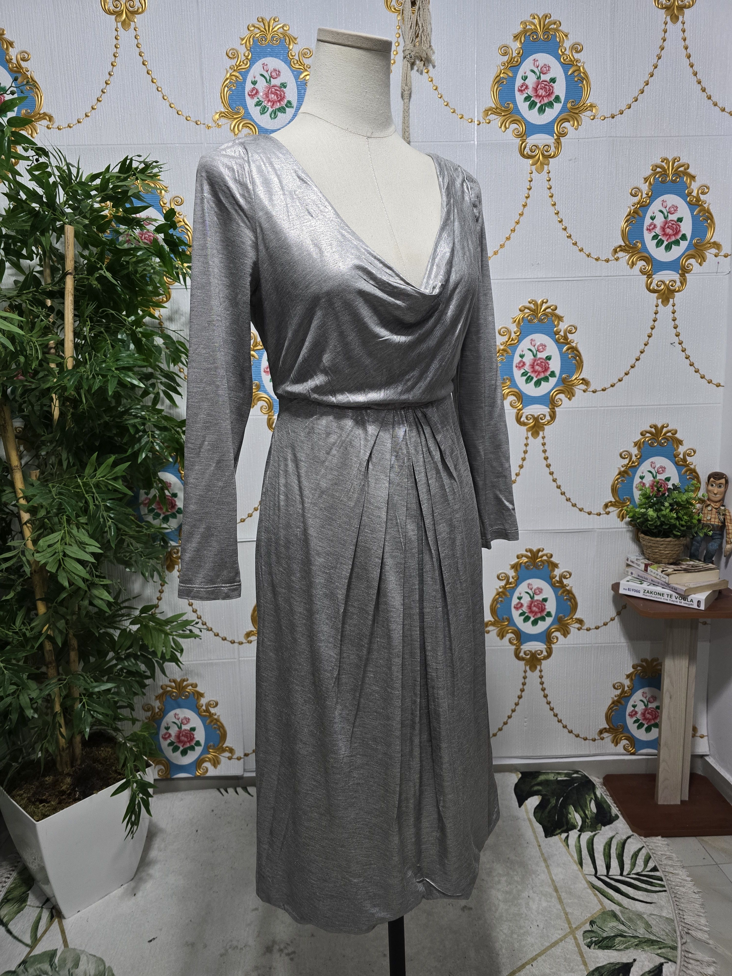 Max Mara IBLUES by MaxMara silver metallic dress Size XL / US 12-14 / IT 48-50 - 5 Thumbnail