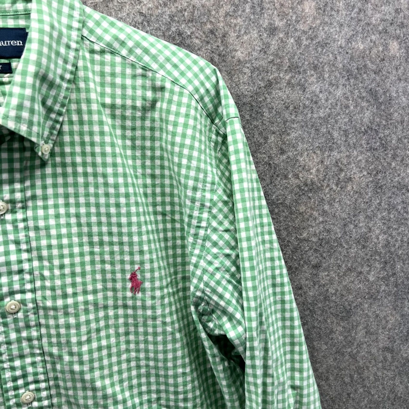 Ralph Lauren VINTAGE Ralph Lauren Shirt Men Large Adult Green White Gingham Button-Down Pony Shirt Boys? Size US L / EU 52-54 / 3 - 4 Thumbnail