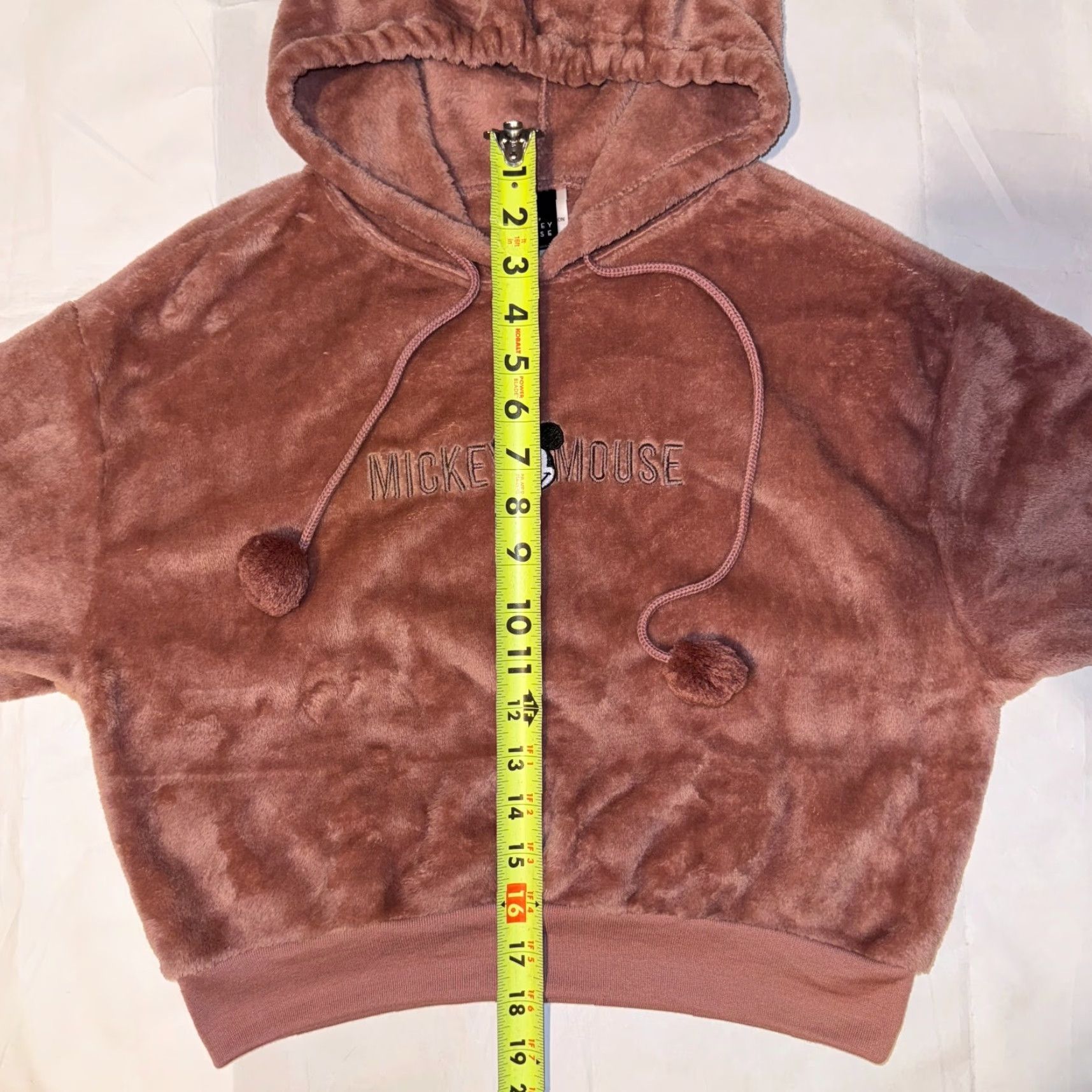 Disney Disney Hoodie Mickey Mouse Cropped Fleece Pullover Sweatshirt XS Womens Pink Rose Gold Short Sleeve Long Sleeve Logo Accents Regular Fit Pom Pom Nike Size XS / US 0-2 / IT 36-38 - 4 Thumbnail