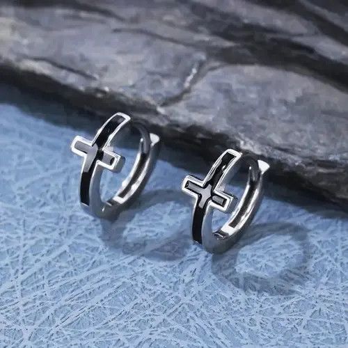 Other × Sterling Silver Cross Hoop Earrings for Men Women,Cross Earrings Size ONE SIZE - 1 Thumbnail