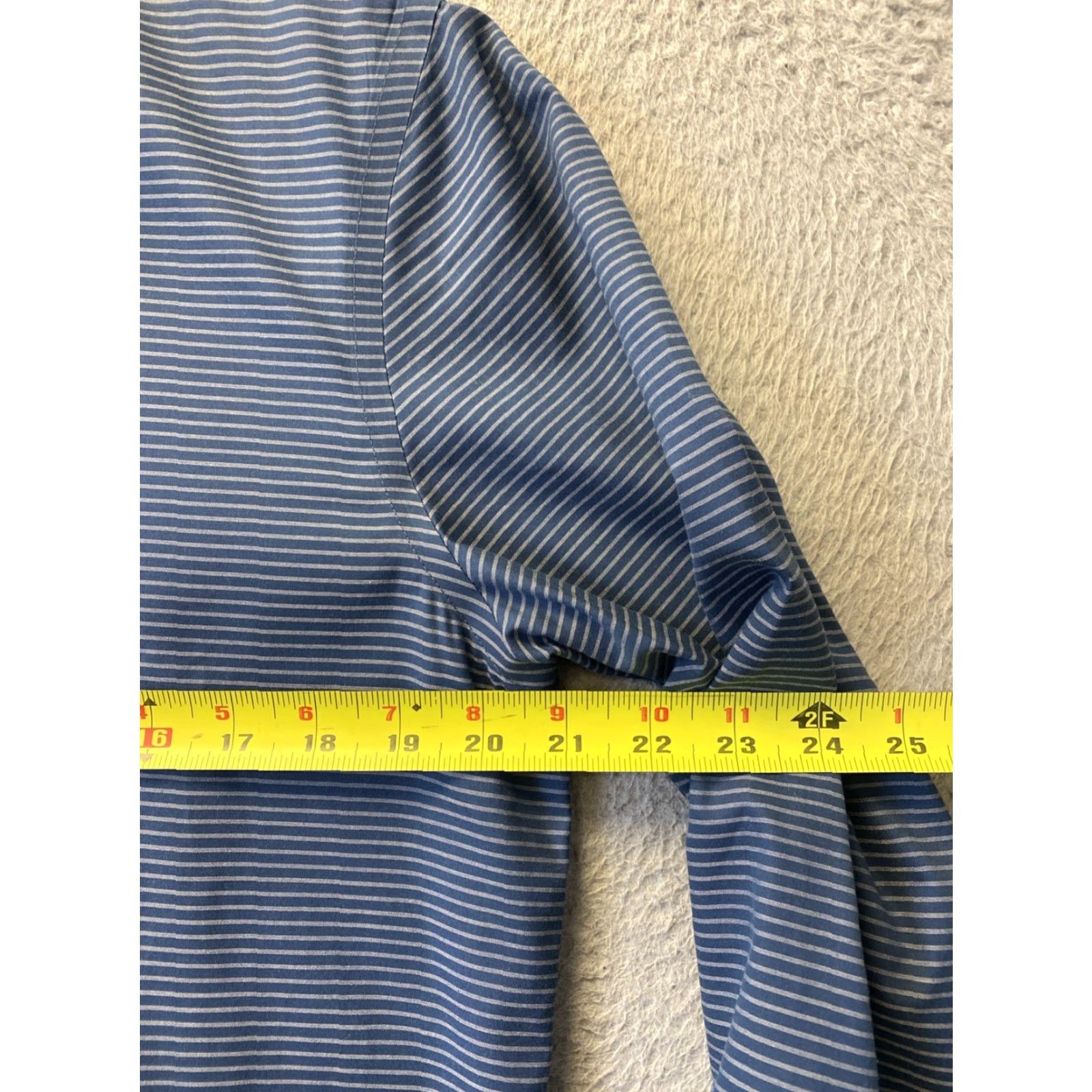 Vintage Calibrate Dress Shirt Men 15.5 Slim Indigo Striped Non-Iron Stretch 34/35 Button Collar Long Sleeve Modern Business Mens Size US M / EU 48-50 / 2 - 5 Thumbnail